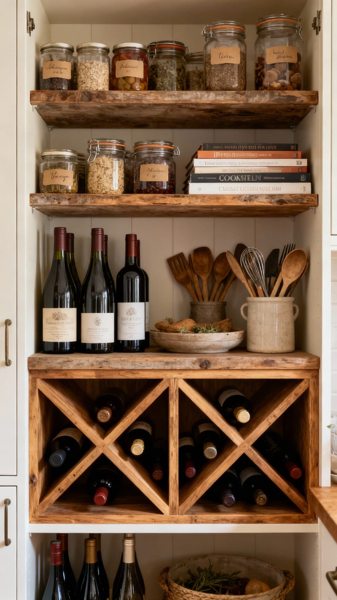 Rustic Wine-and-Dine Pantry With Bottle Cubbies