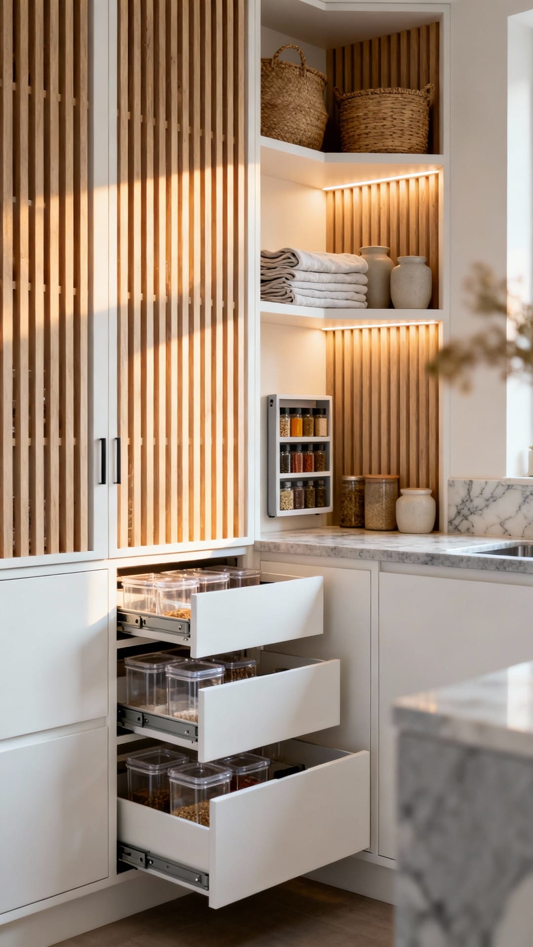 Scandinavian Slat Sanctuary With Pull-Out Drawers