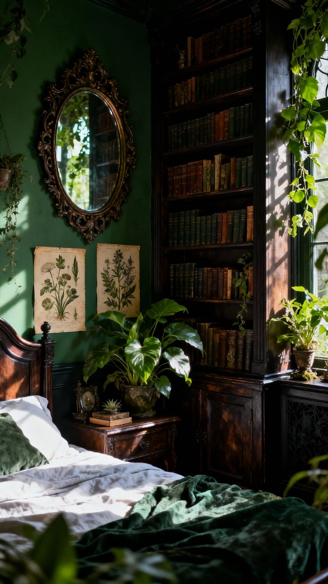 Shadowed Green Library Bedroom