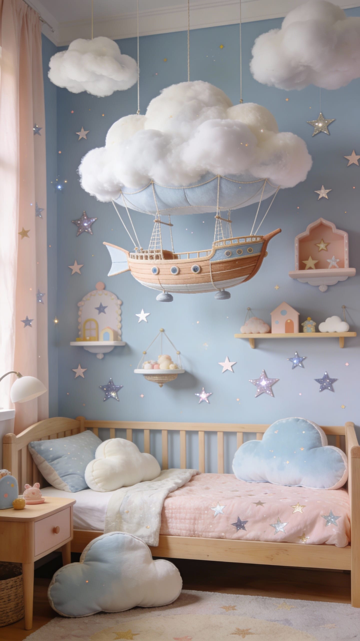 Skyship Kids’ Room With Floating Clouds