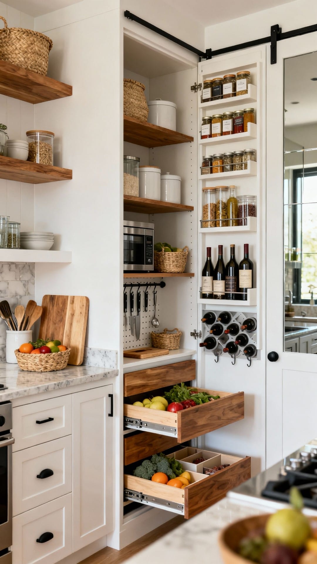 Sleek Contemporary Pantry With Pocket Door