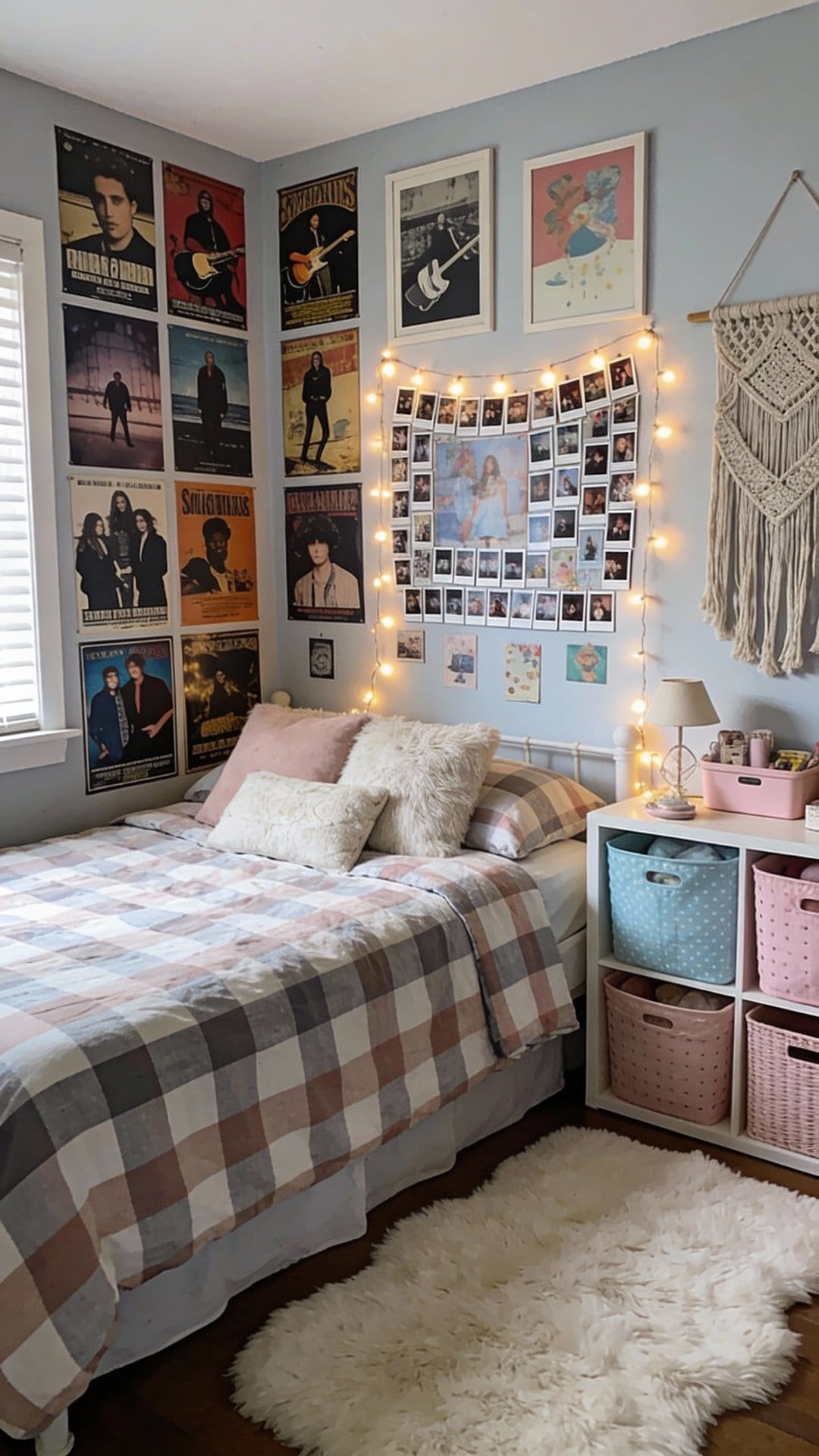 Soft Grunge Bedroom With Plaid and Posters