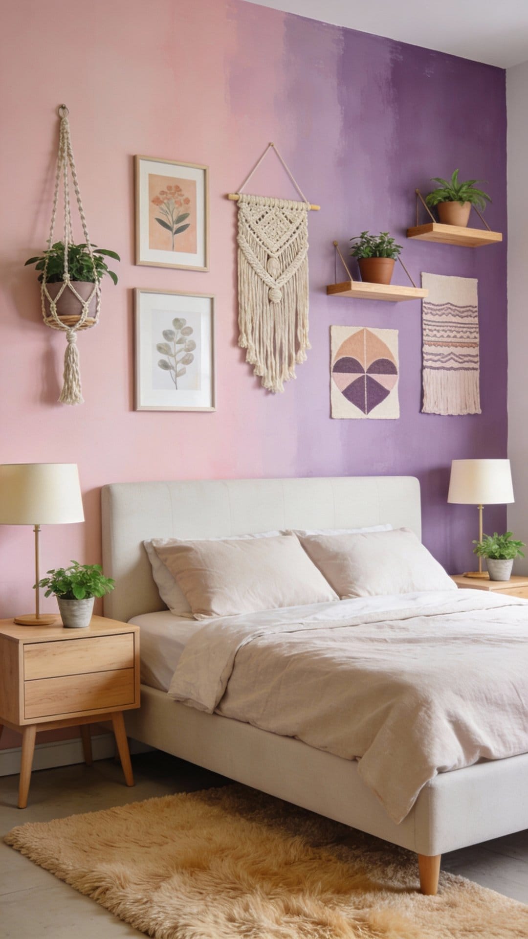Soft Modern Bedroom With Ombre Painted Wall