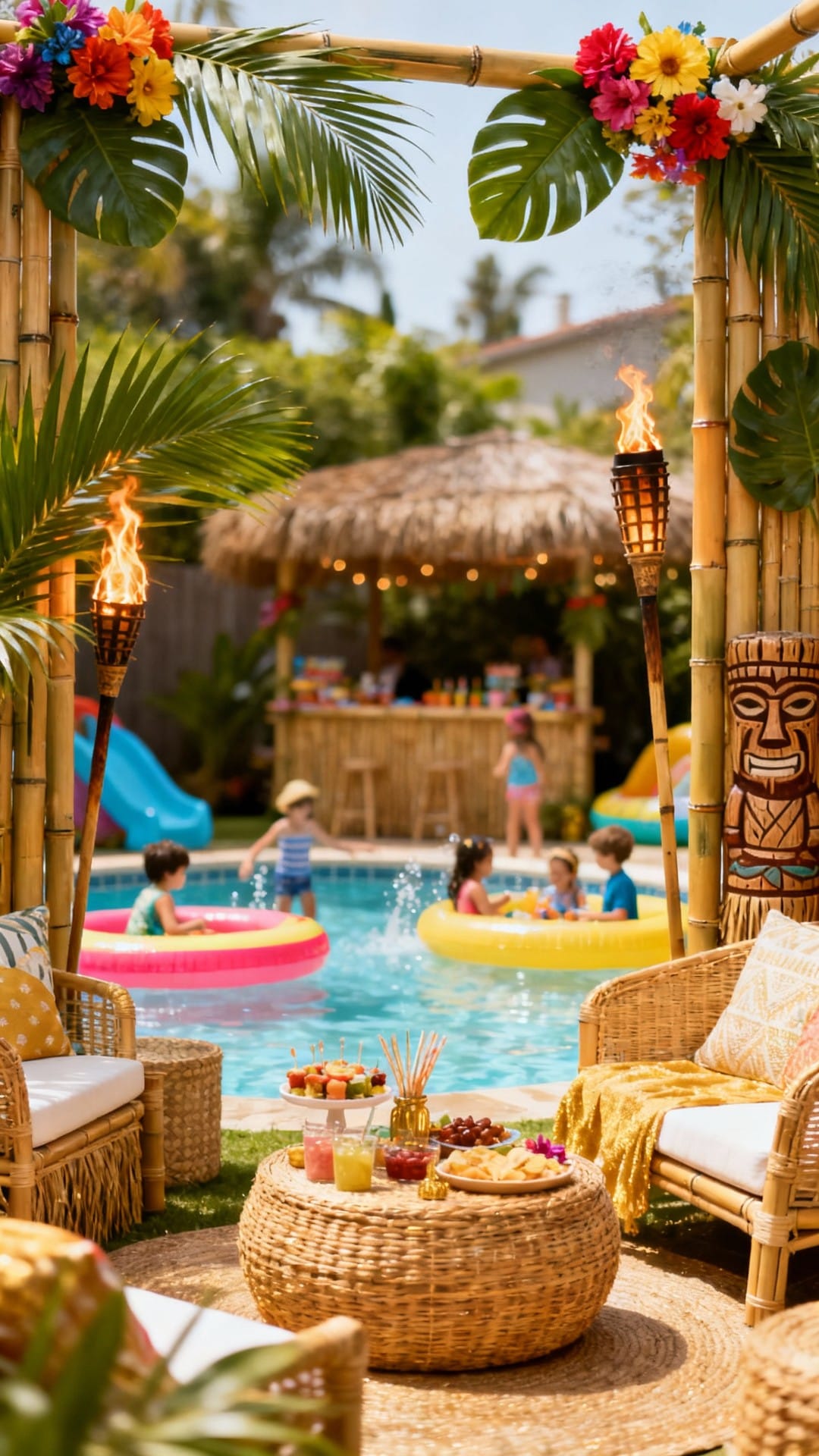 Tropical Tiki Splash Yard With Bamboo Lounge