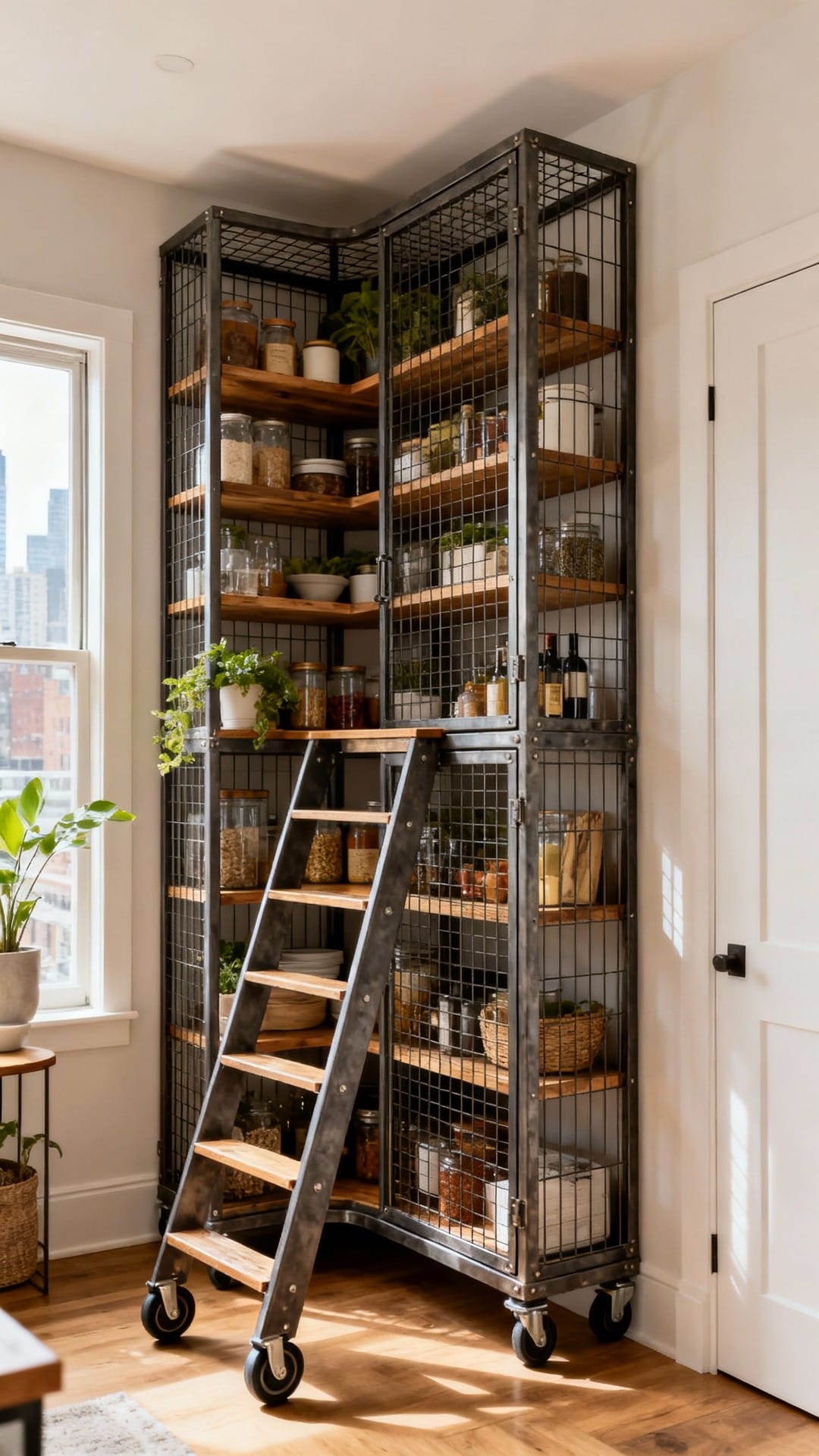 Urban Industrial Cage With Rolling Ladder