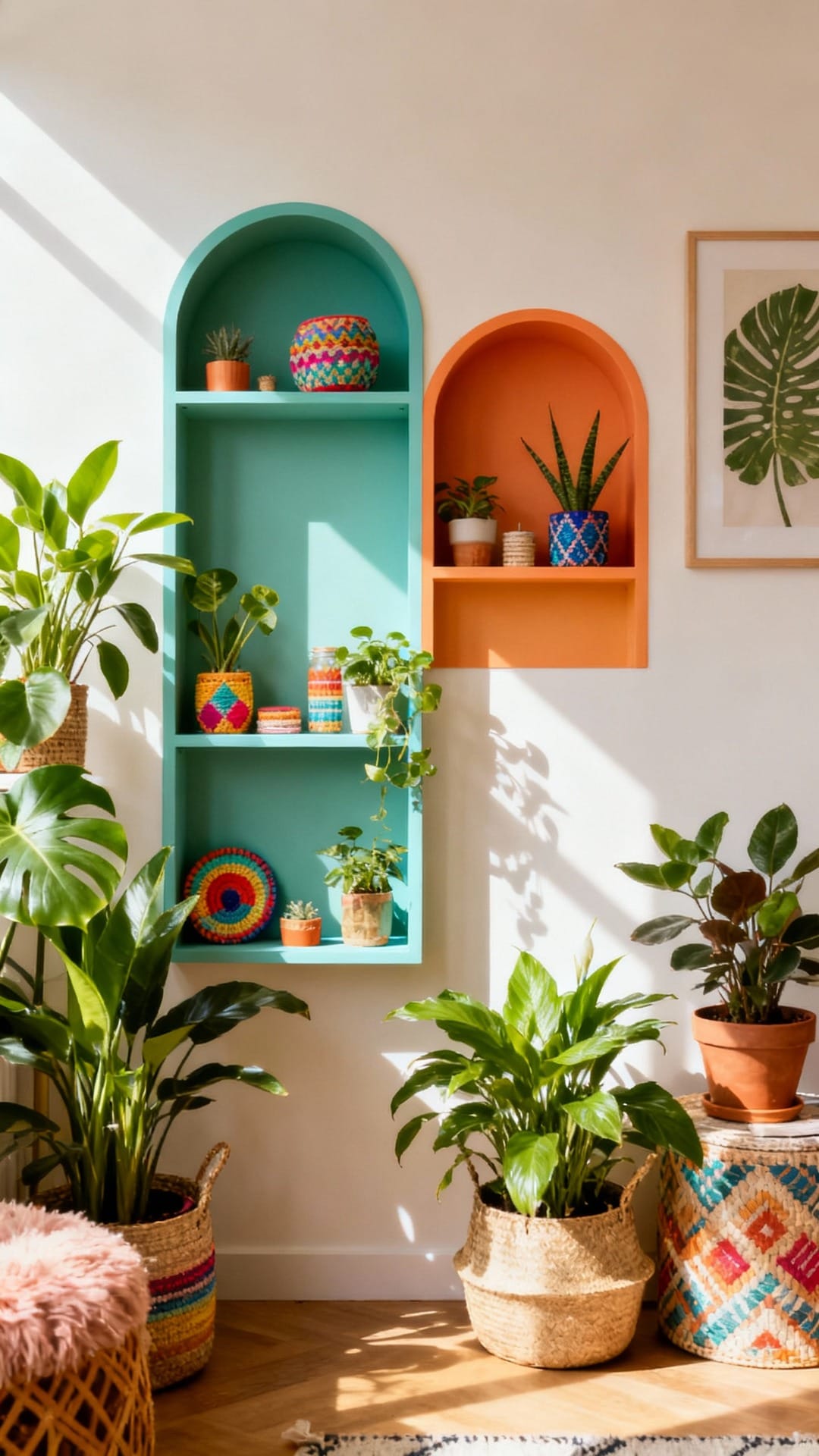 Urban Jungle Loft With Painted Arch Shelves