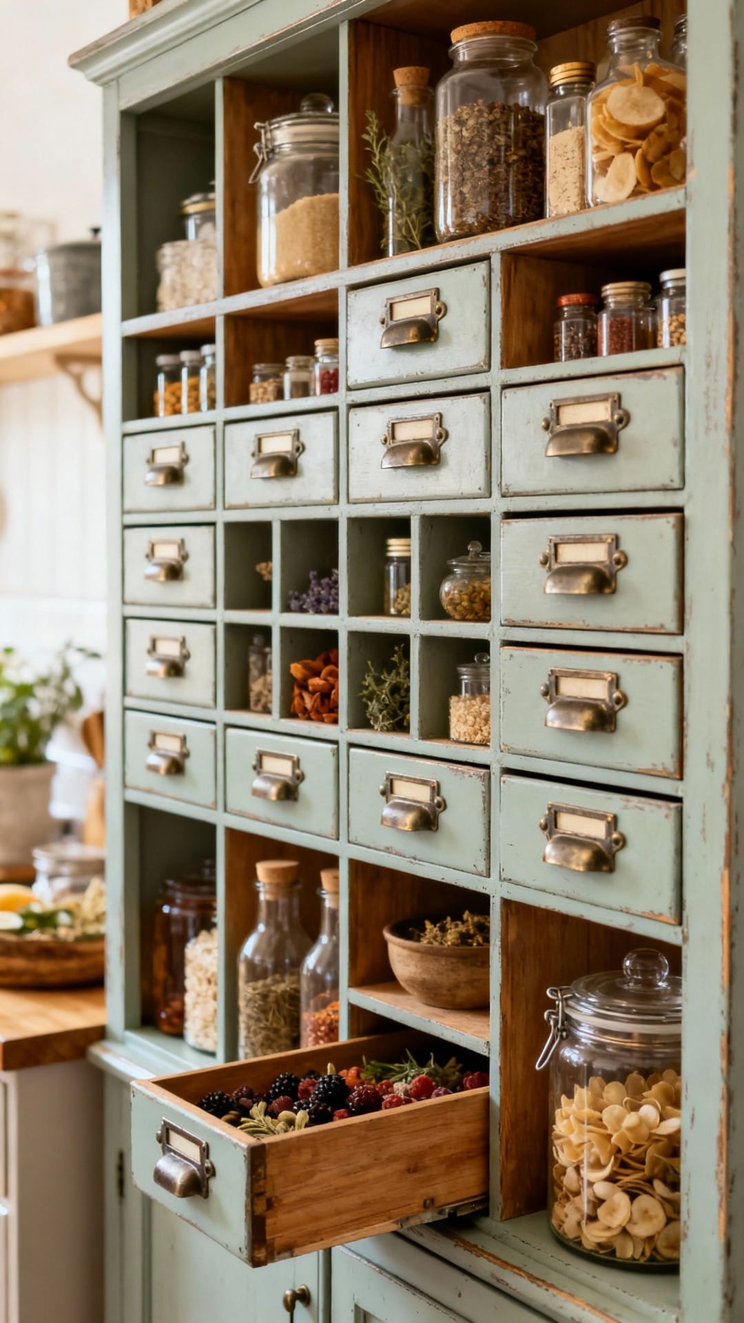 Vintage Apothecary Pantry With Drawer Grid