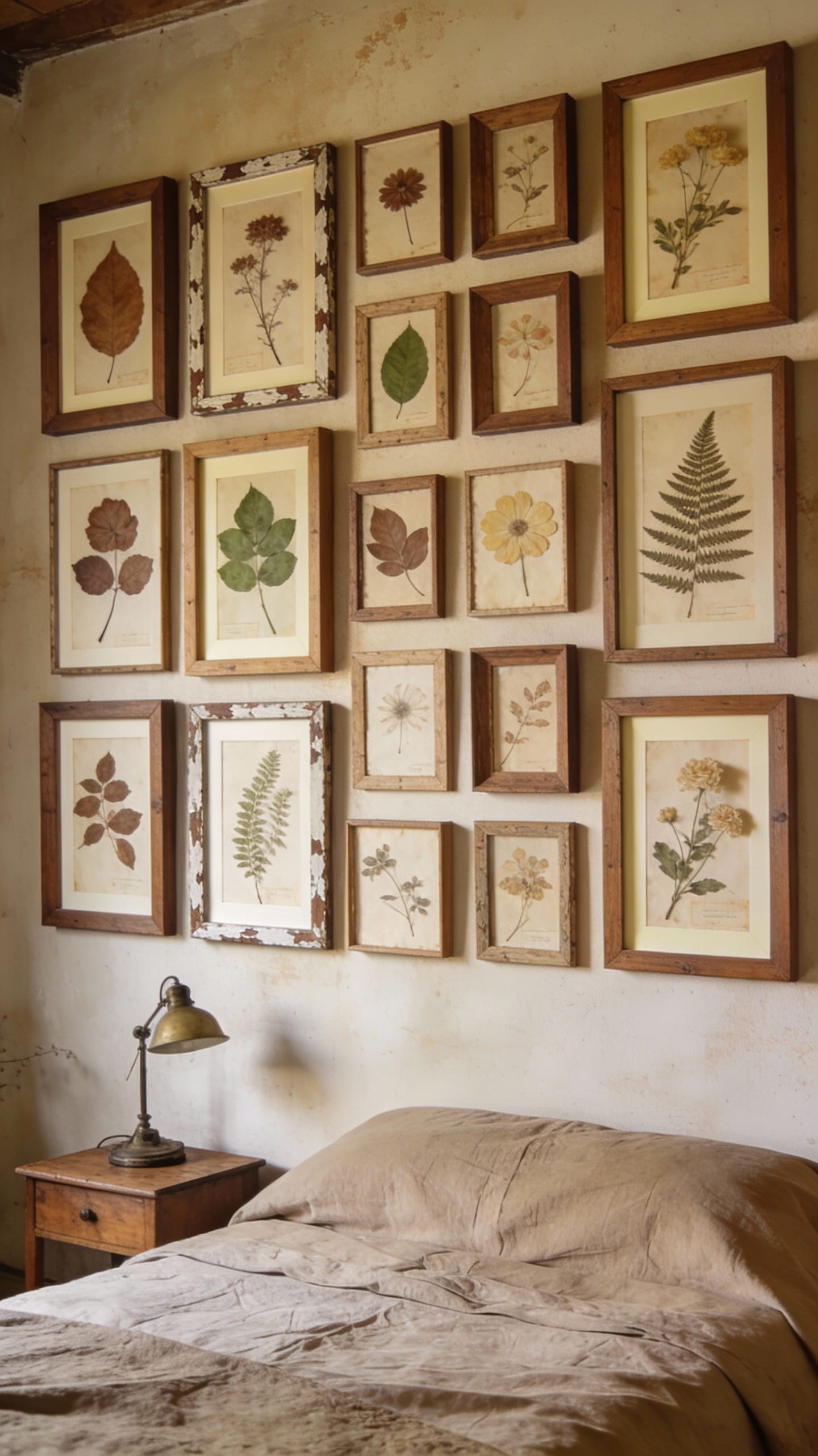 Vintage Herbarium Wall With Pressed Botanicals
