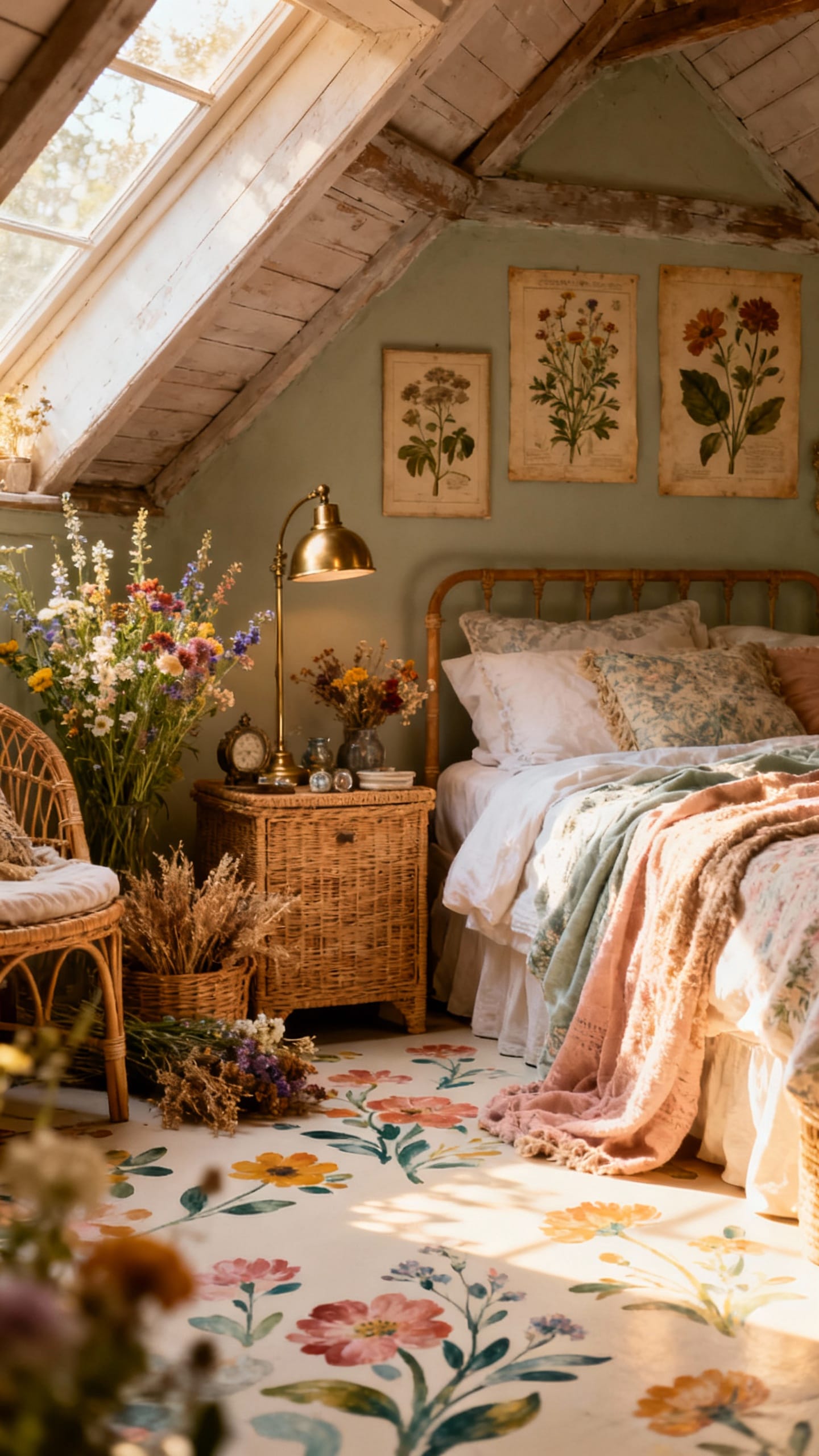 Whimsical Wildflower Attic With Painted Floors