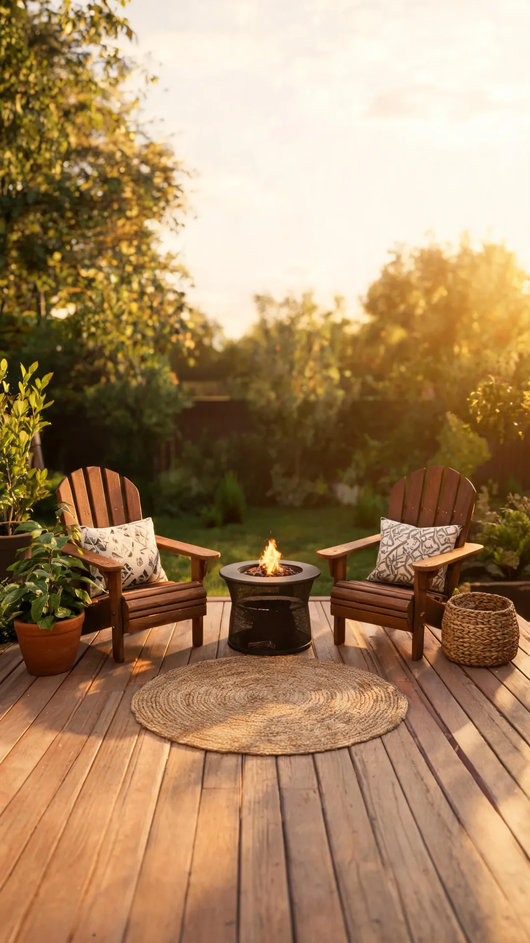 Gather Adirondack Chairs Around a Low Fire Table