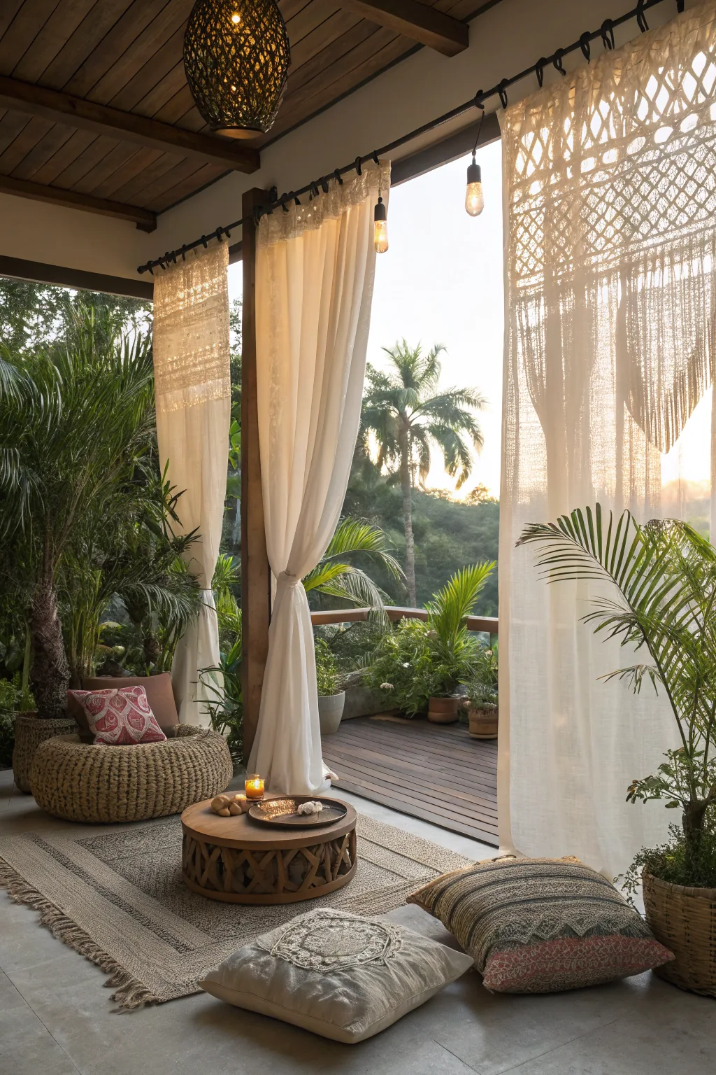 Boho linen curtain panels filtering afternoon light