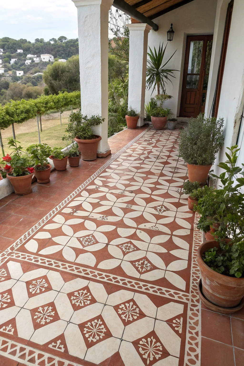 Tile-look stencil concrete floor transformation
