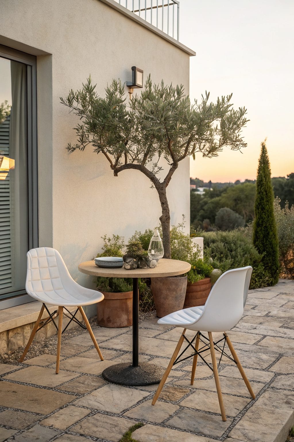 Minimalist bistro corner on modern patio