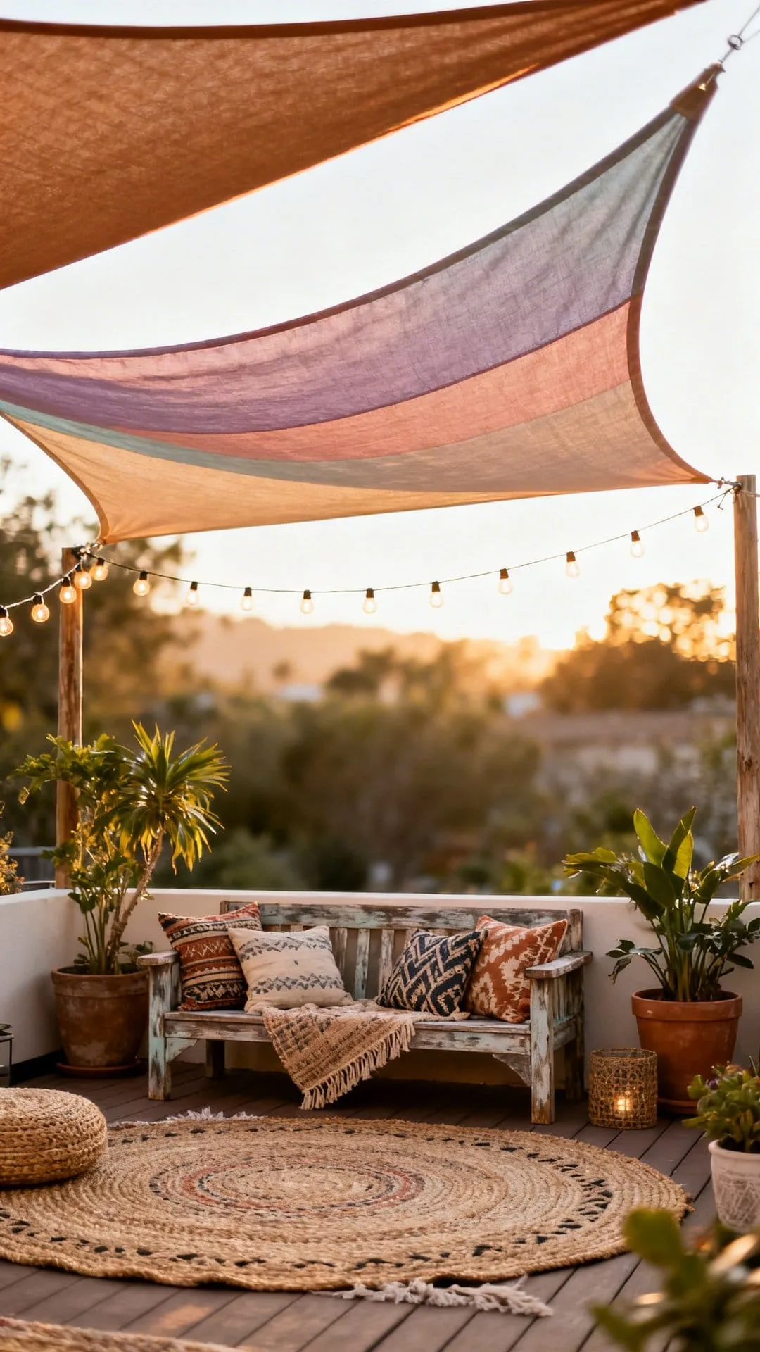 boho patio canopy with sheer outdoor curtains for shade and style