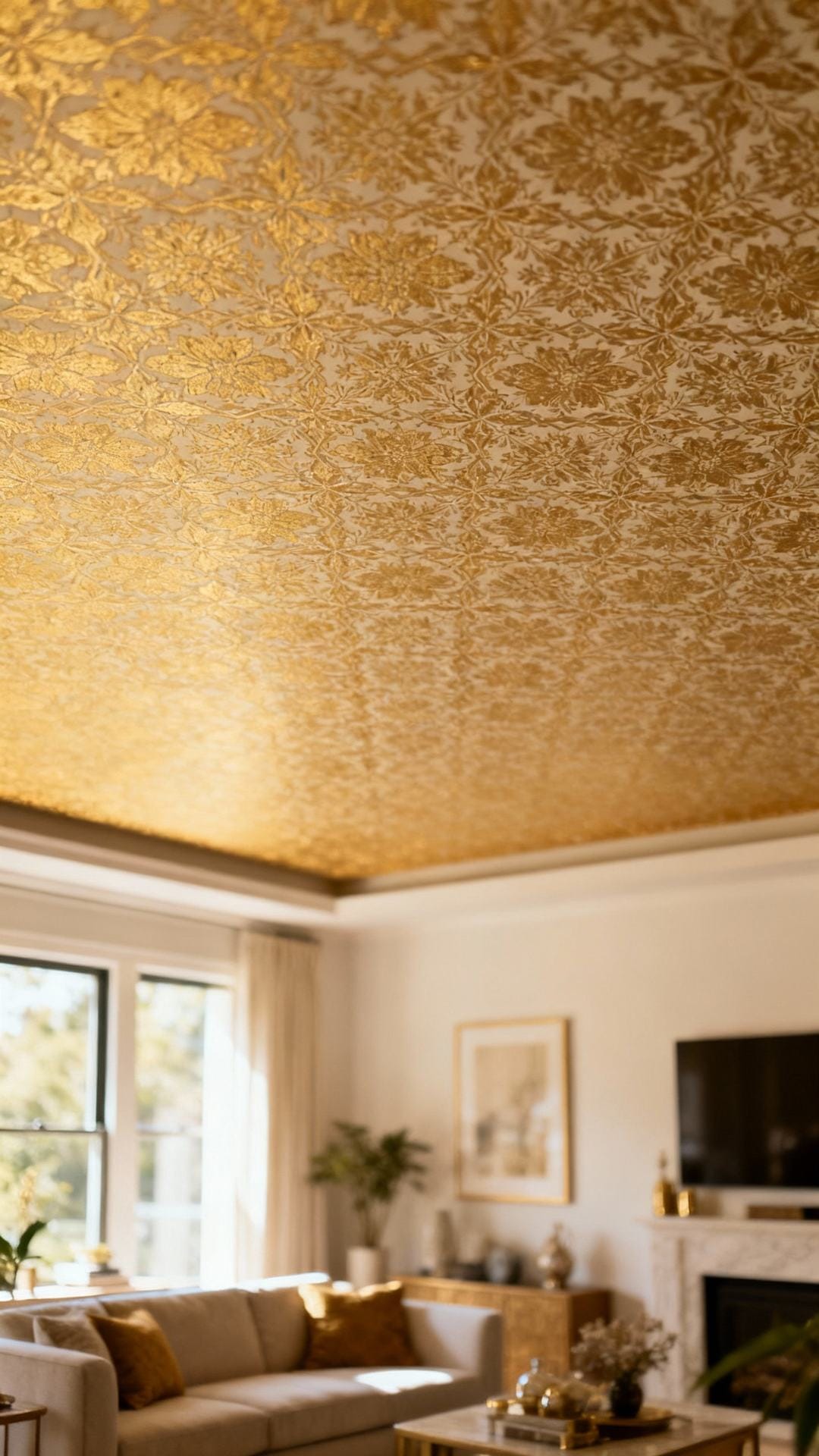 Bold Wallpapered Ceiling With Micro-Print
