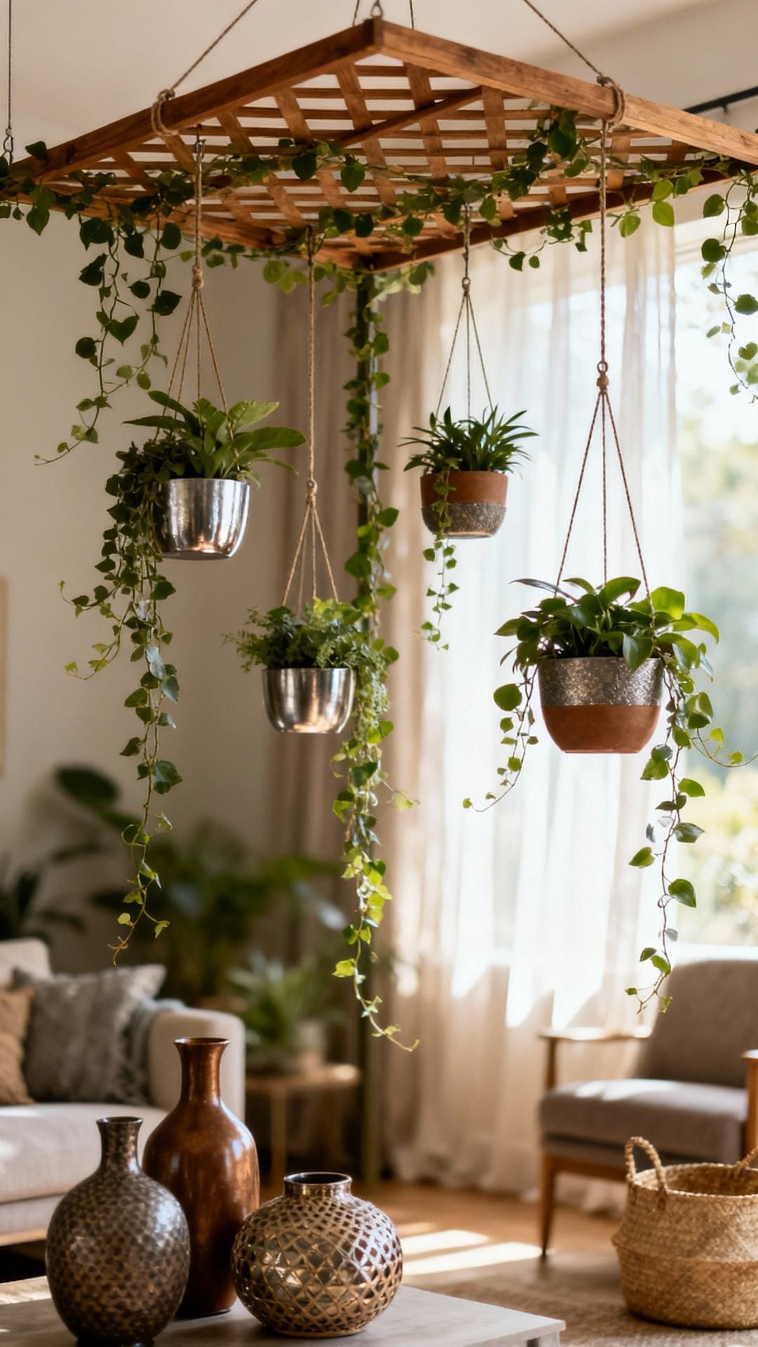 Botanical Canopy: Suspended Garden With Lattice and Pendants
