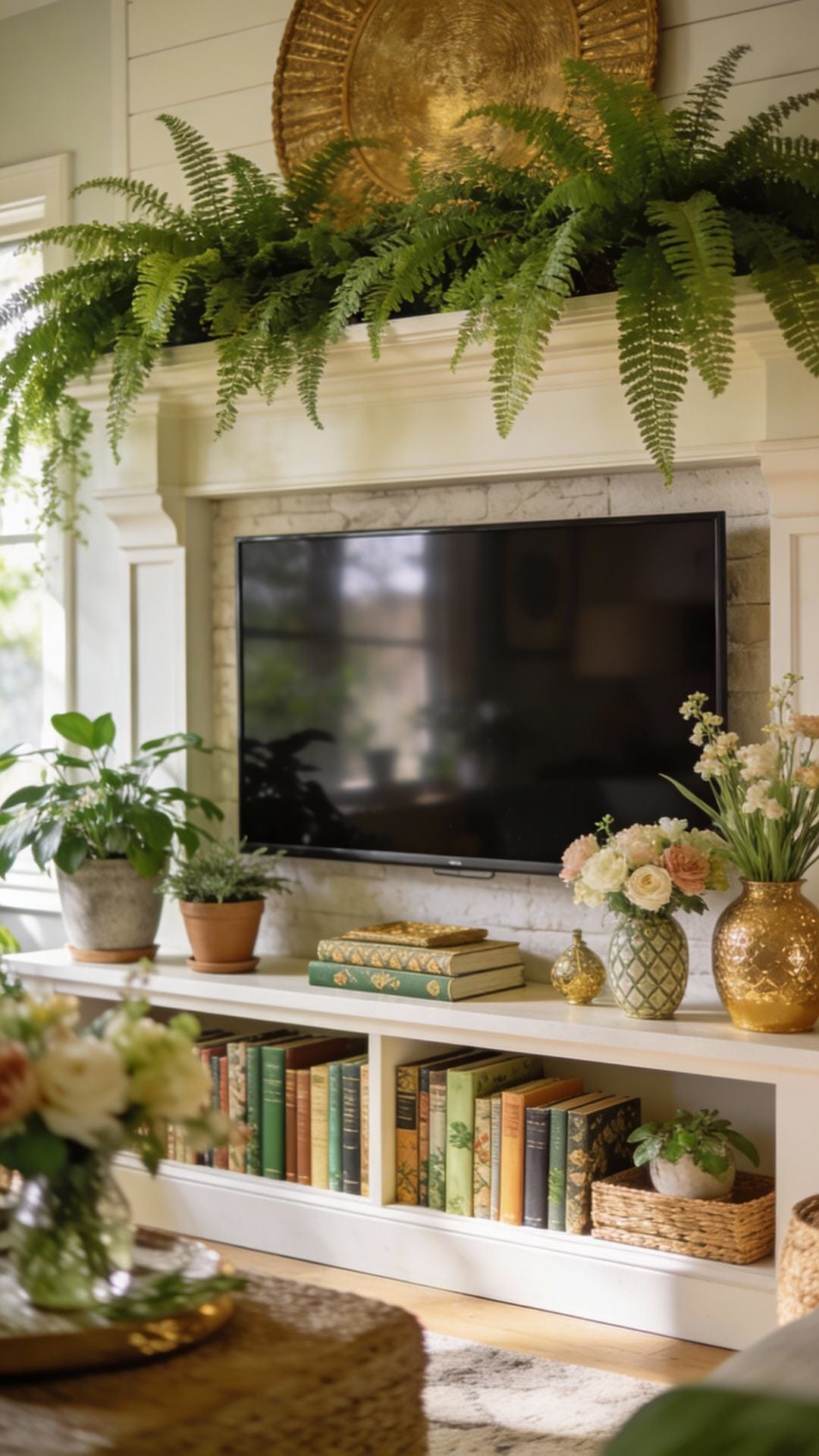 Botanical Library Mantel With Ferns