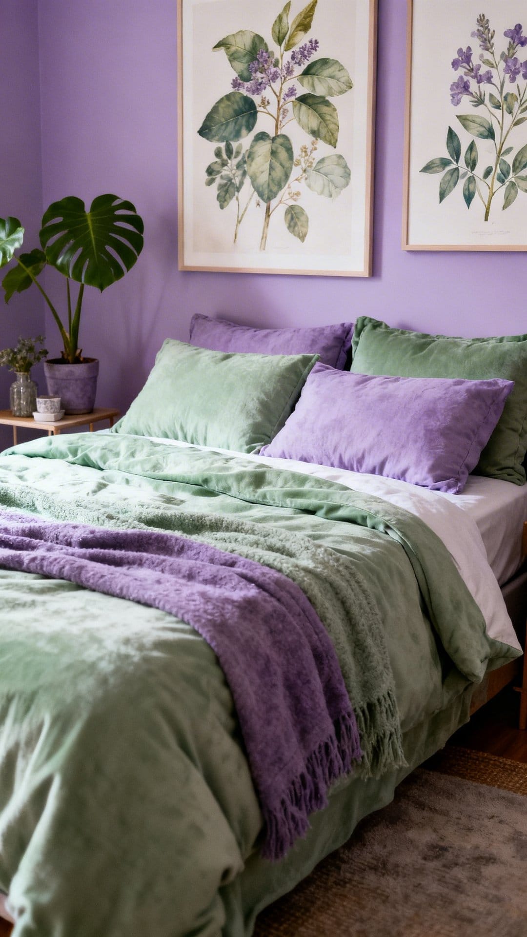 Botanical Prints In Muted Purple And Green