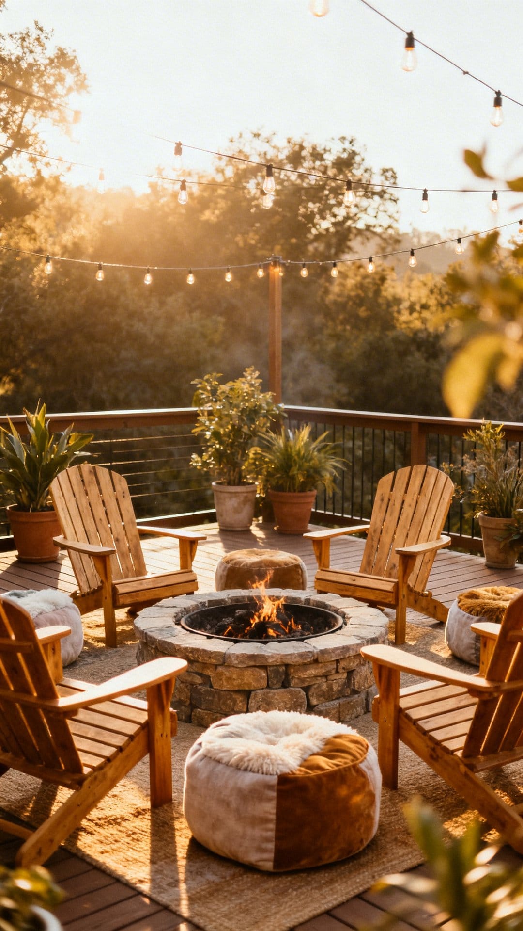 Circular Seating With Adirondacks And Poufs