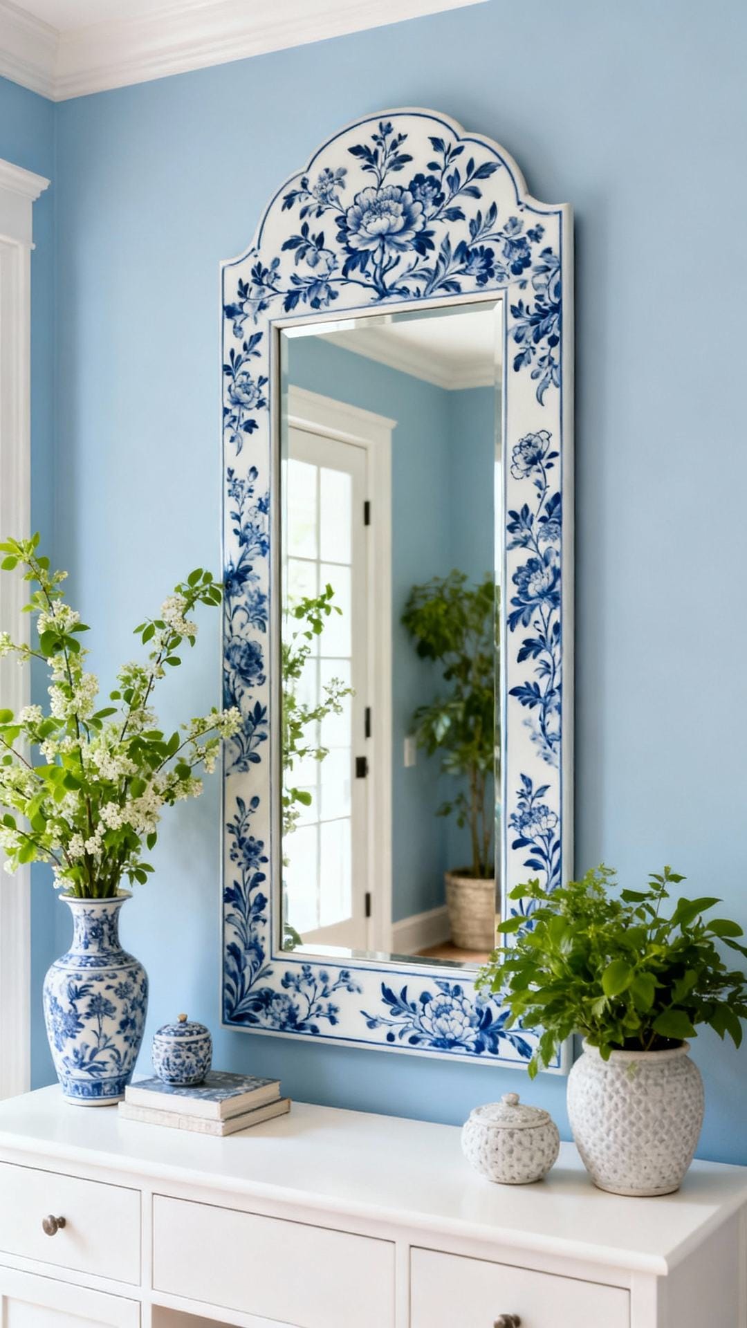 Classic Blue-and-White With Chinoiserie Mirror