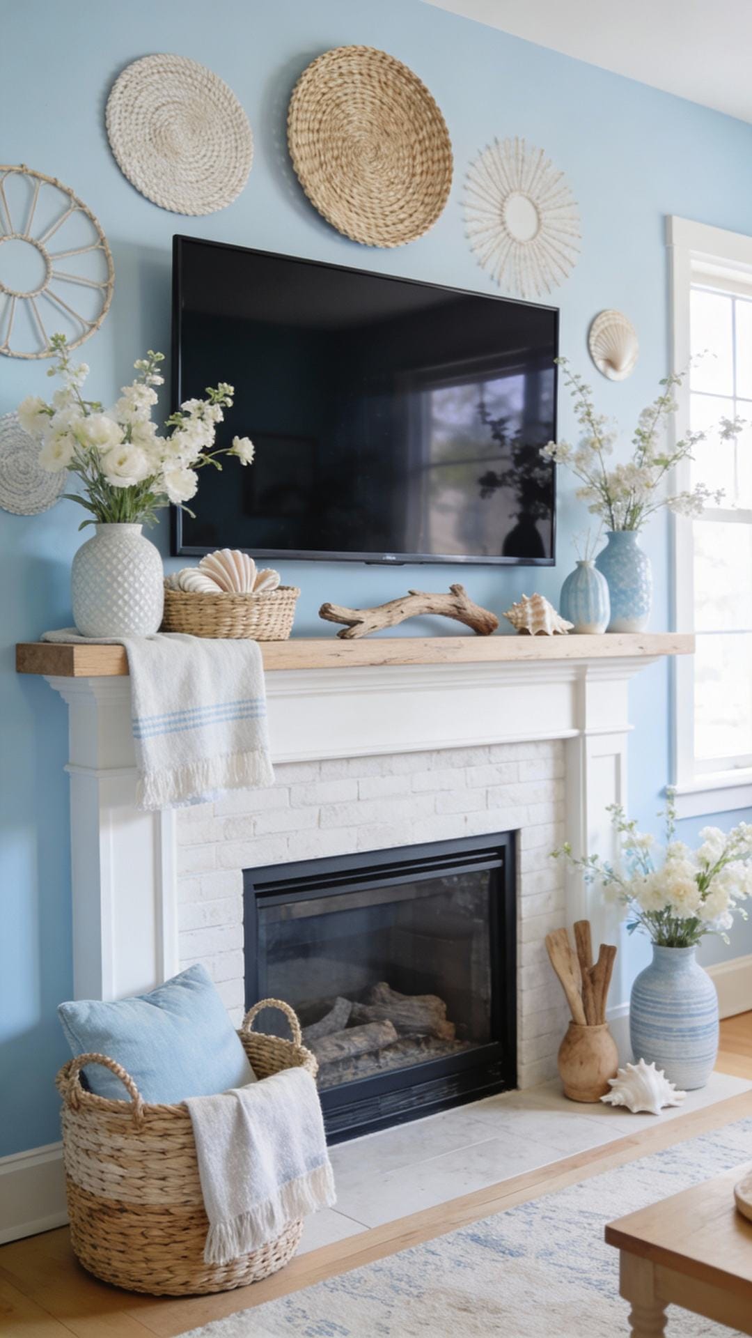 Coastal Breezy Mantel With Woven Textures