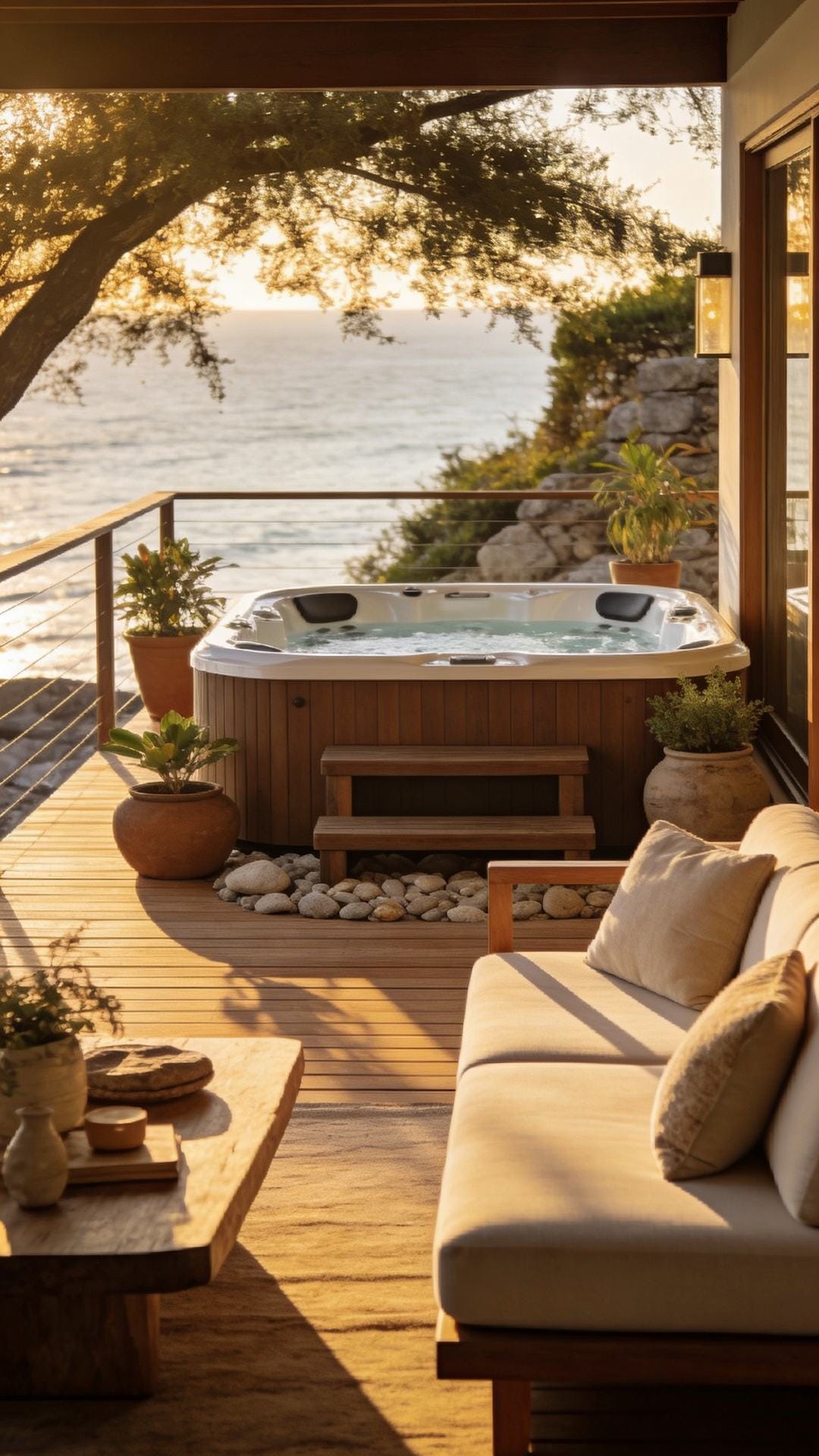 Coastal Zen Deck With Warm Woods and Linen Neutrals