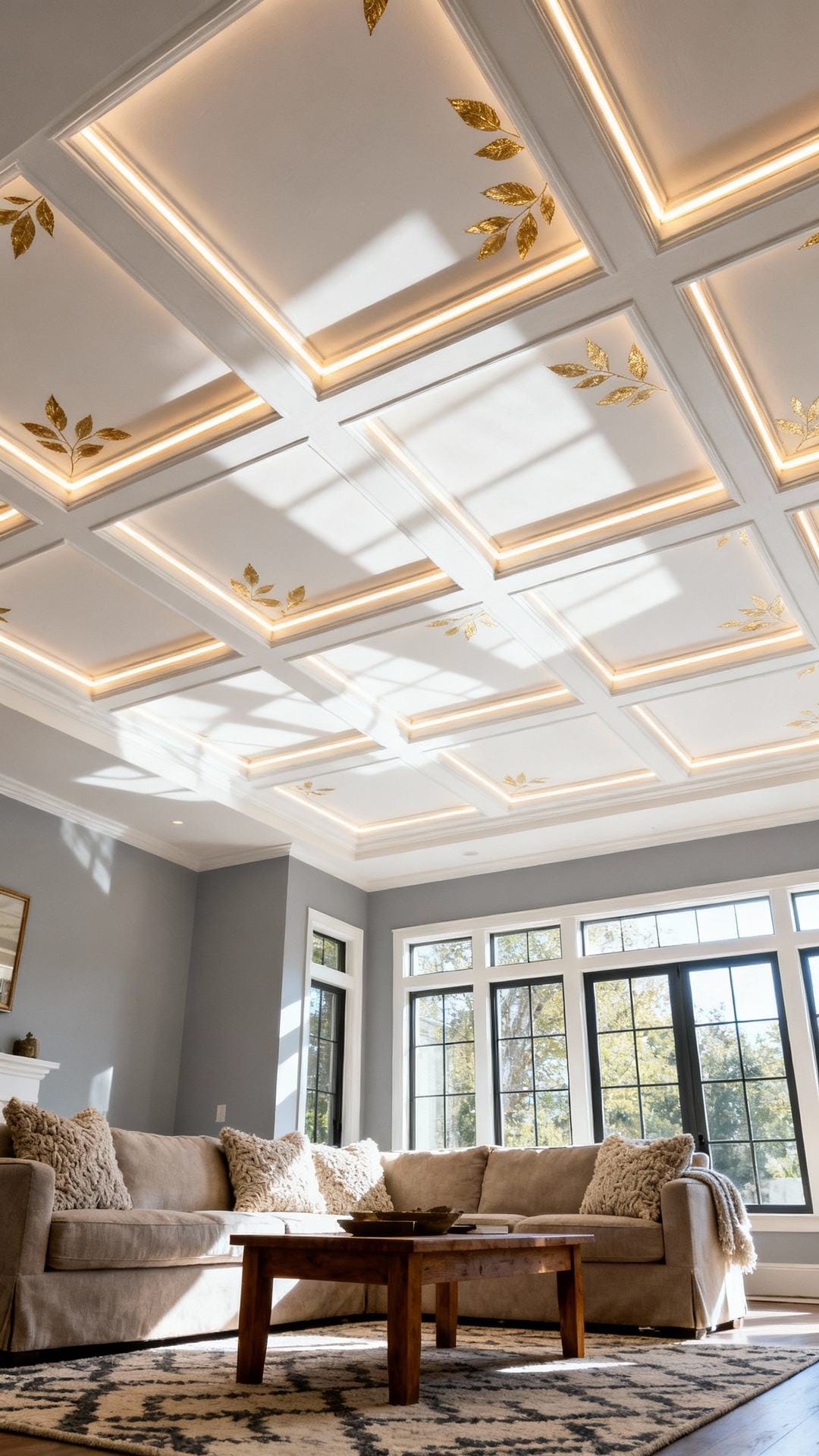 Coiffed Classic: Painted Coffered Ceiling With Hidden LEDs