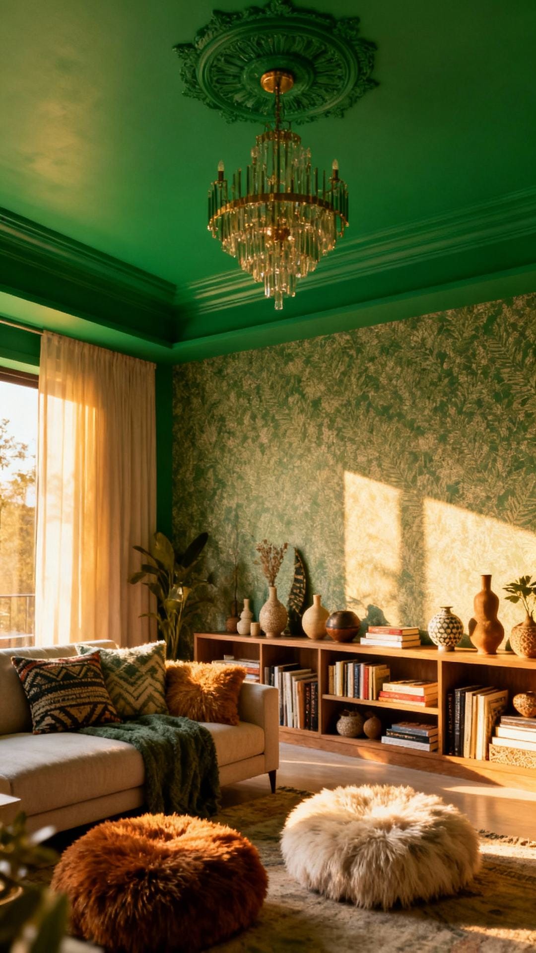 Color-Dipped Drama: Saturated Ceiling With Matching Trim
