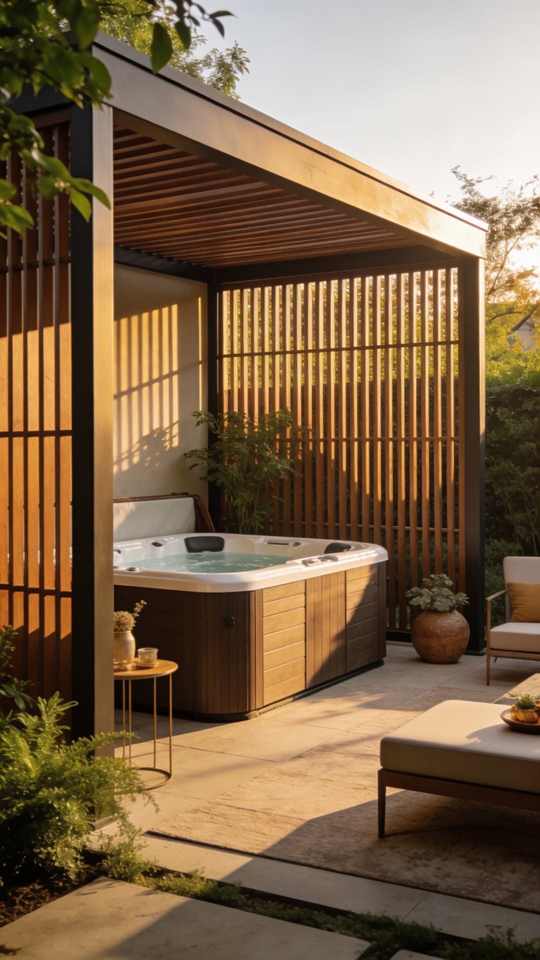 Contemporary Privacy Pavilion With Slatted Screens