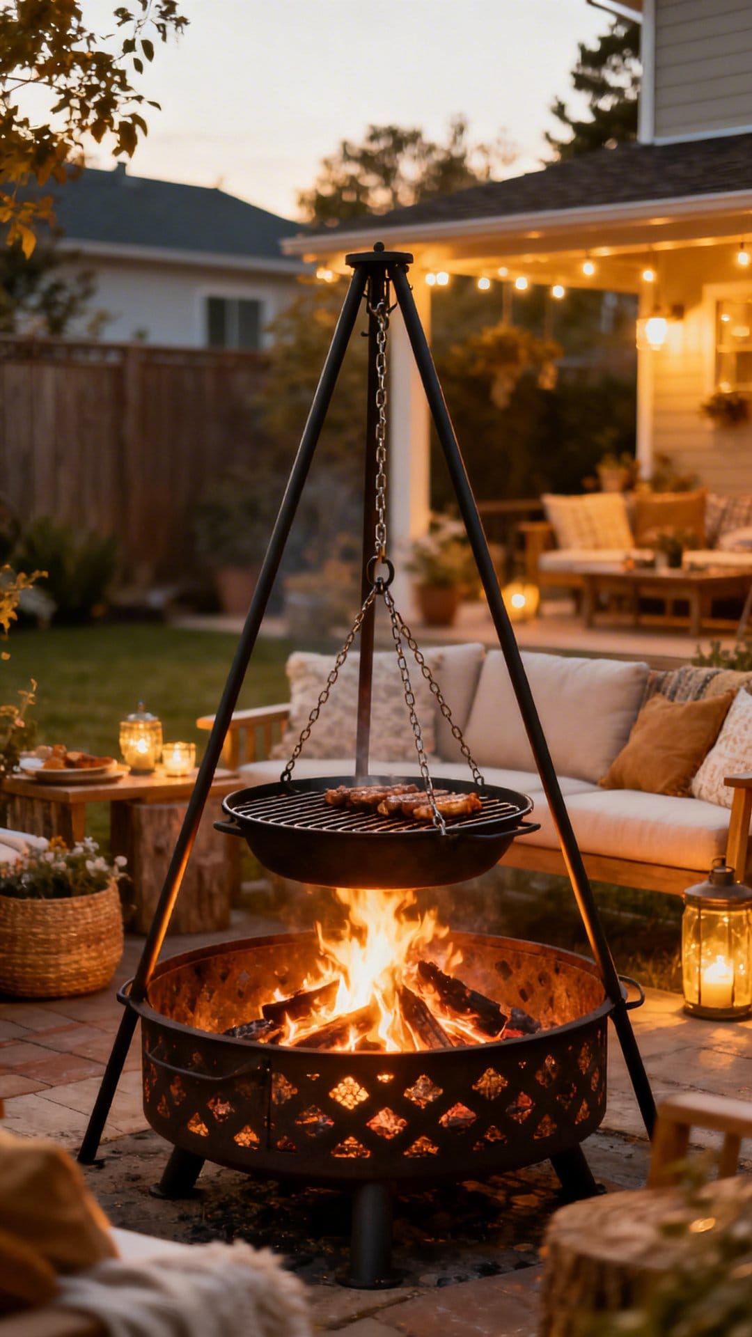 Cook-Friendly Fire Pit With Swing Grill
