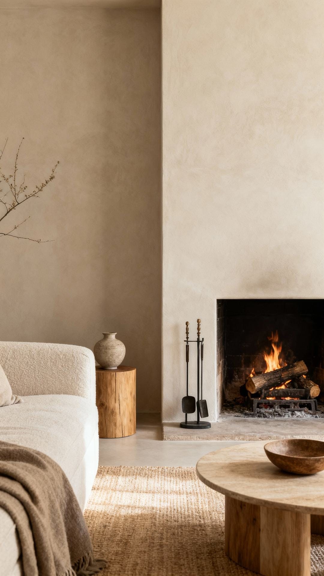 Cozy Fireplace Scene With Smooth Plaster