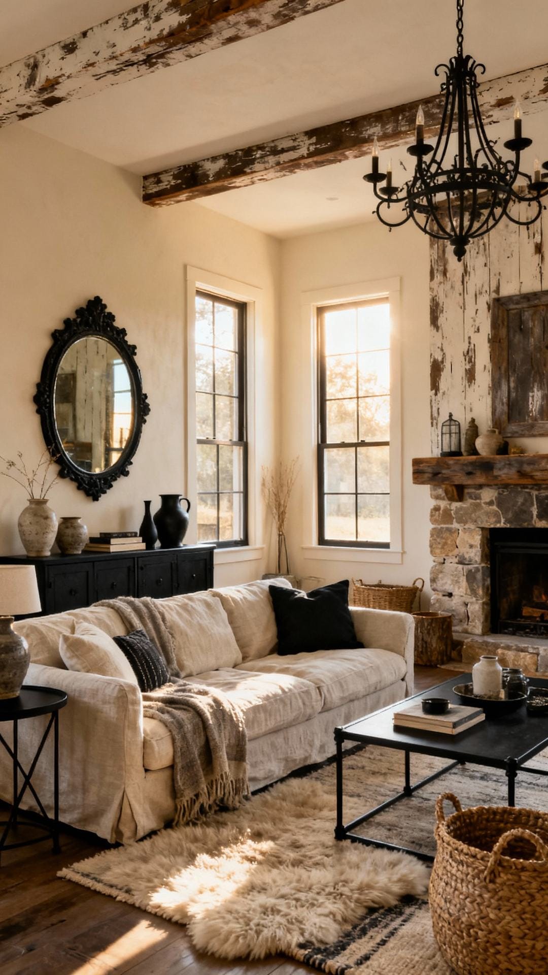 Creamy Neutral Farmhouse With Black Accents