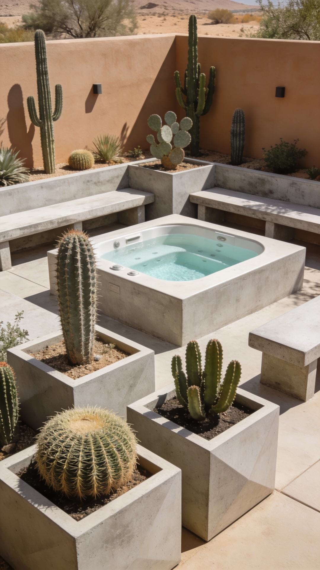 Desert Minimalist Patio With Cacti and Concrete