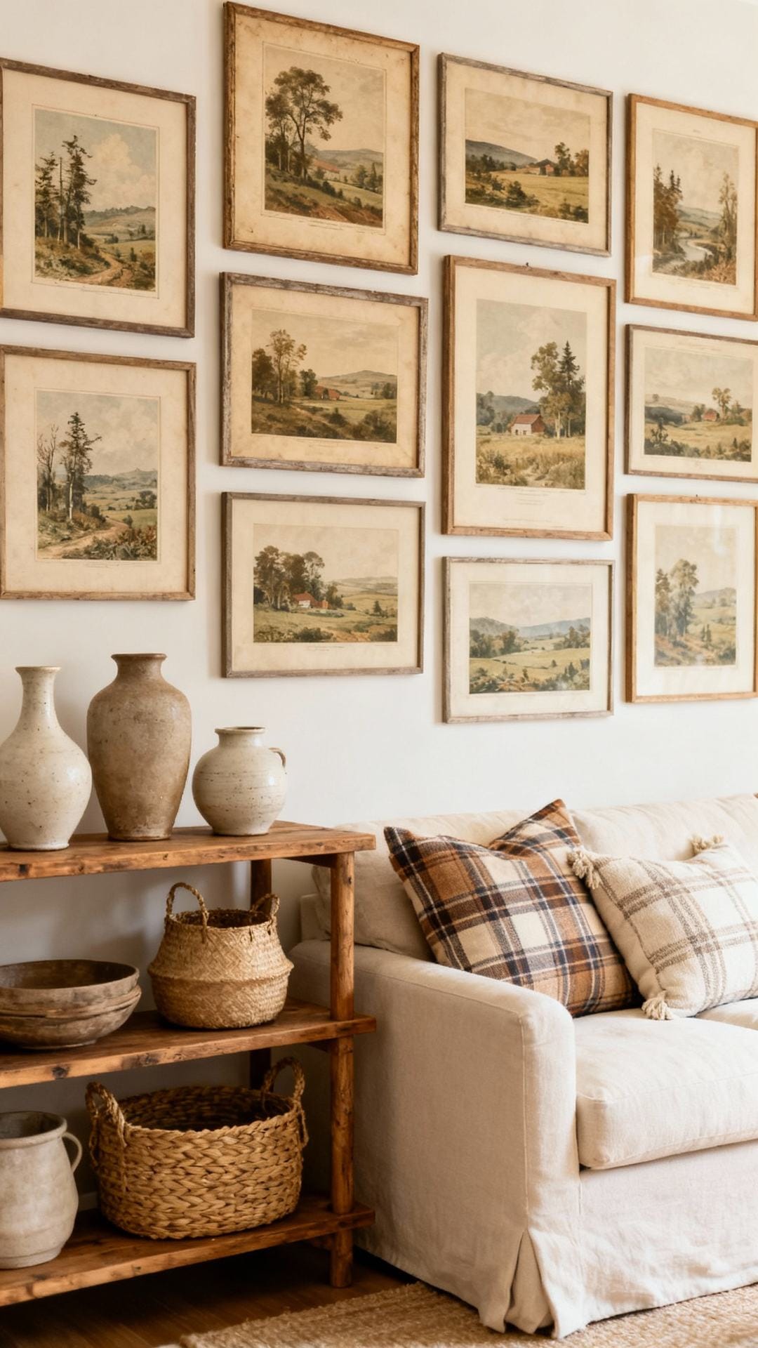 Farmhouse Art Wall With Vintage Landscapes