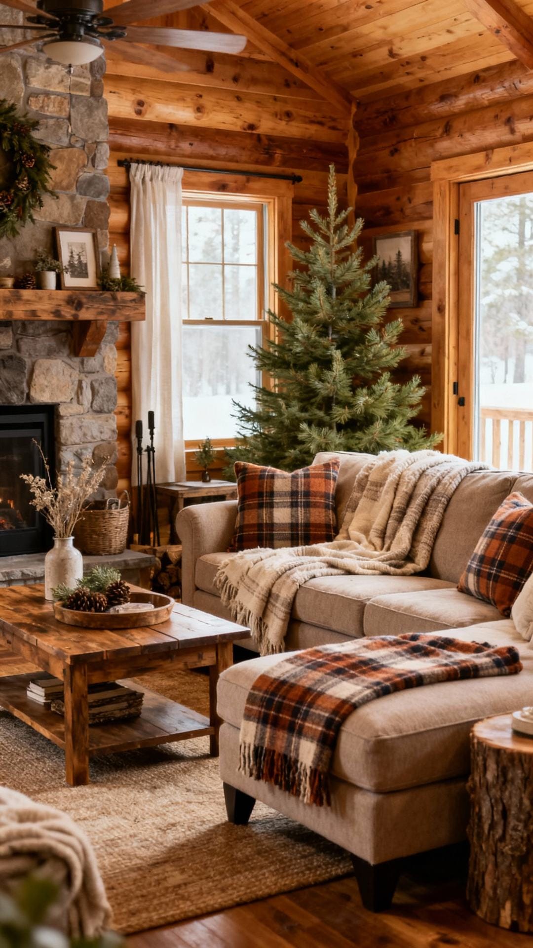 Farmhouse Cabin With Plaids and Pine