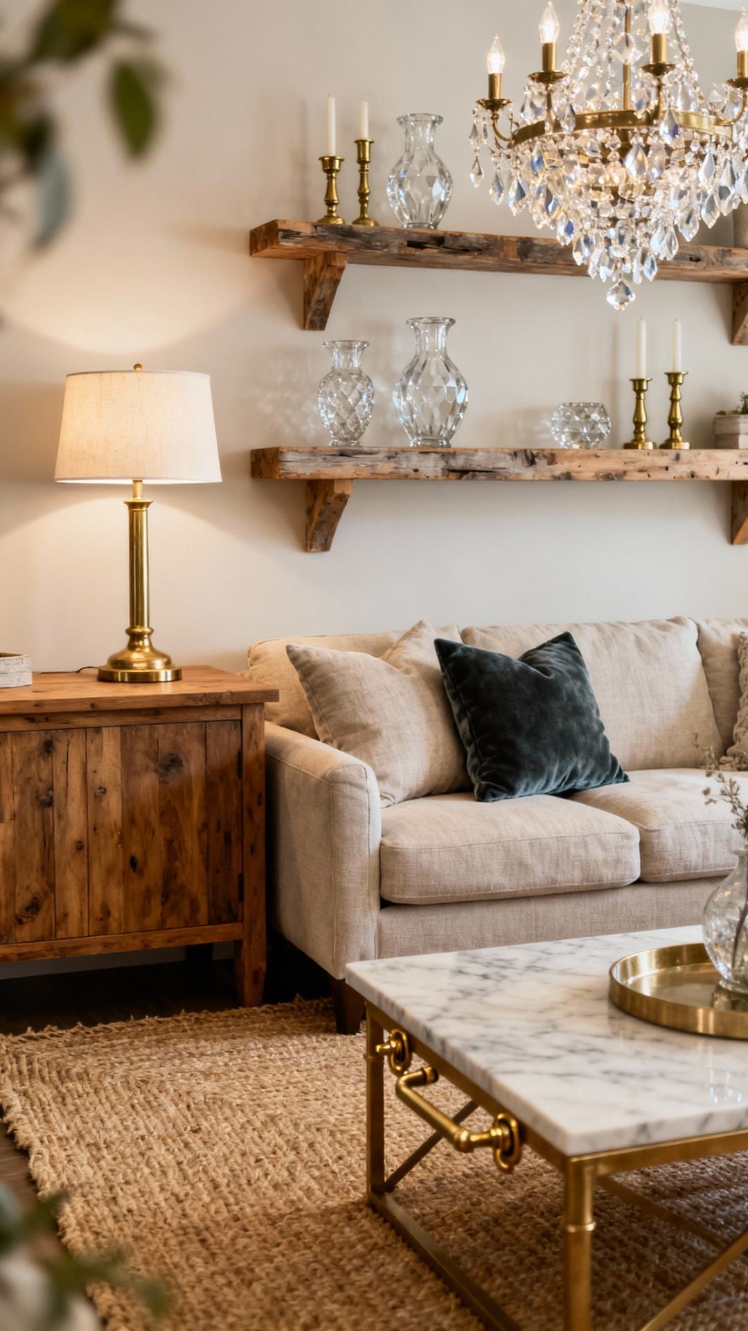 Farmhouse Glam With Brass and Crystal