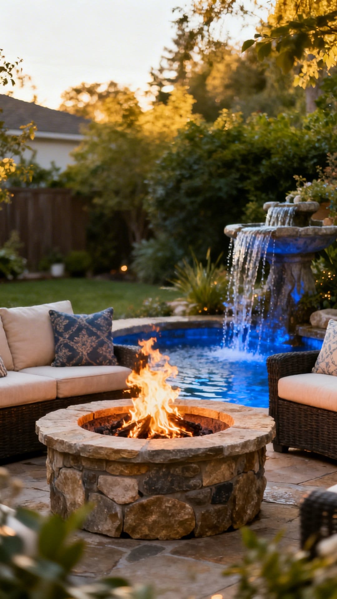 Fire Pit And Water Feature Combo