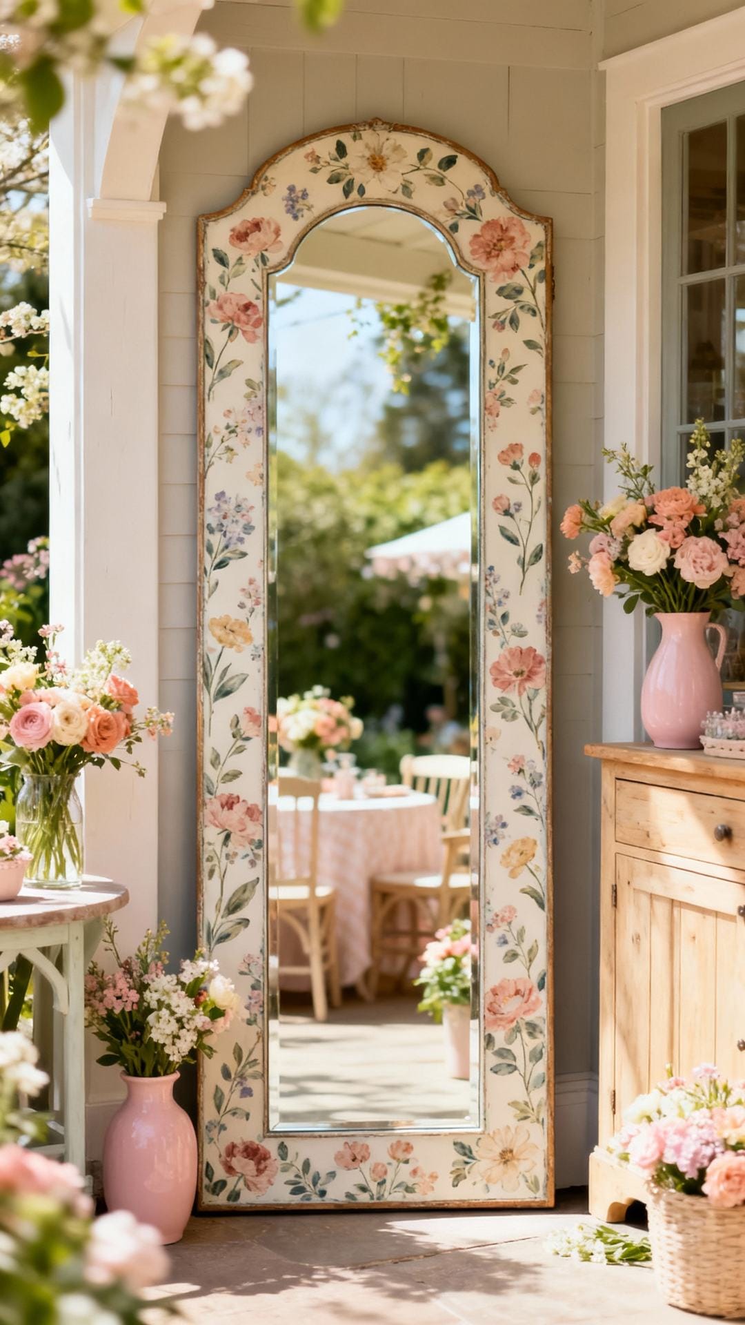 Garden Party Entry With Floral Motif Mirror