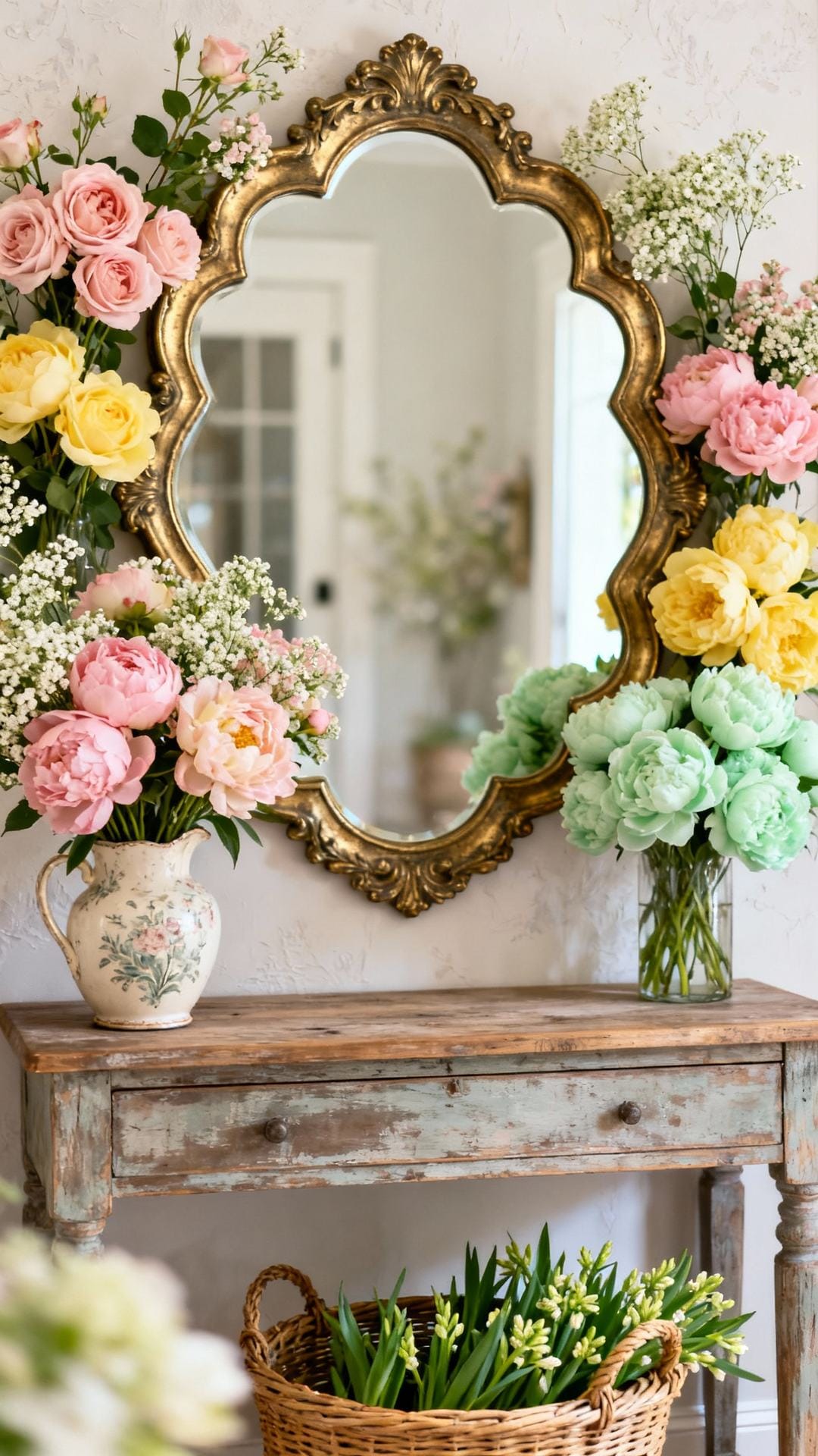 Grandmillennial Florals With Scalloped Mirror