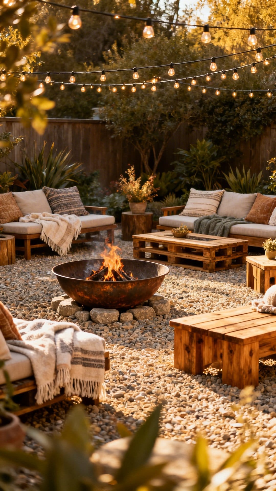 Gravel Courtyard With String Lights