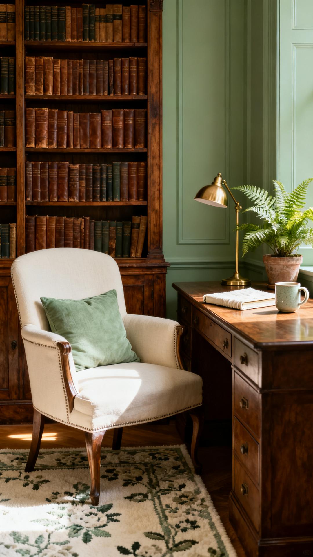 Heritage Library Bedroom With Sage Paneling