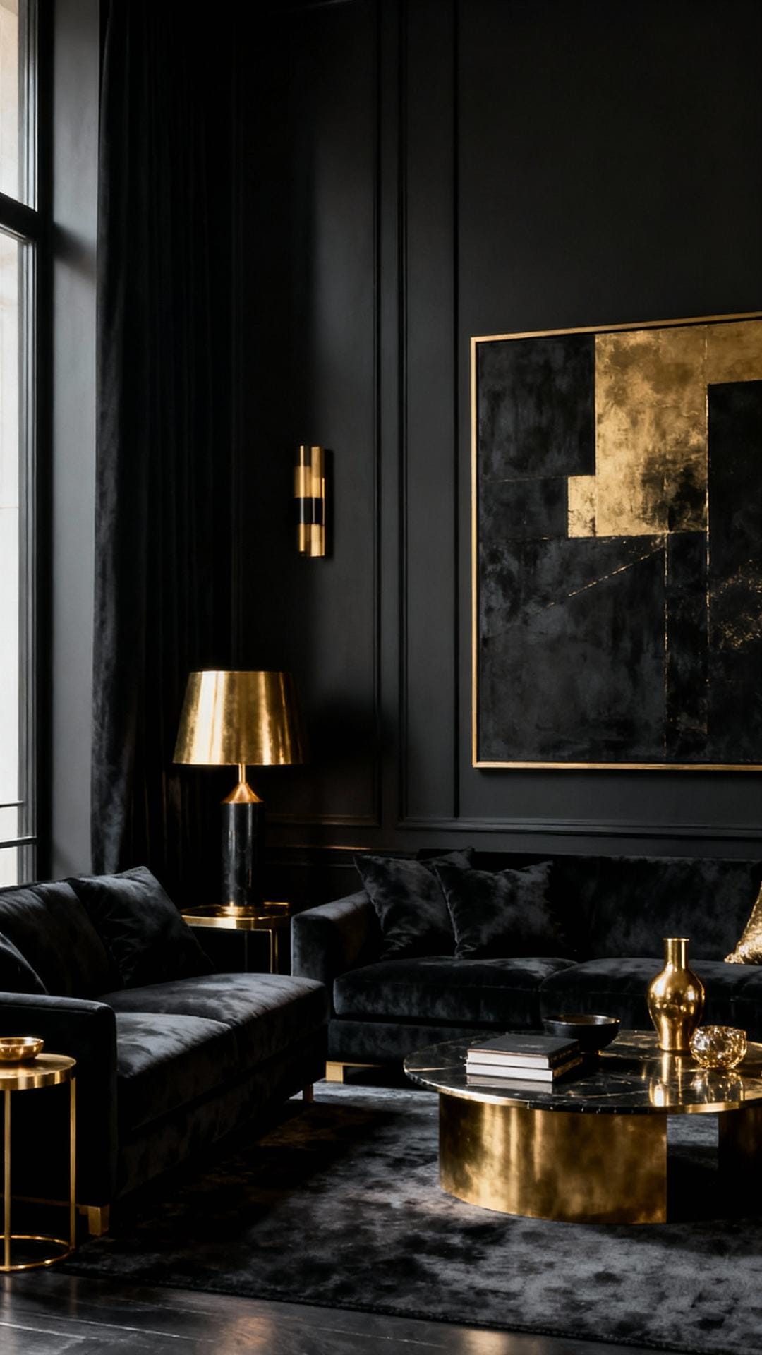 High-Contrast Black and Brass Drama