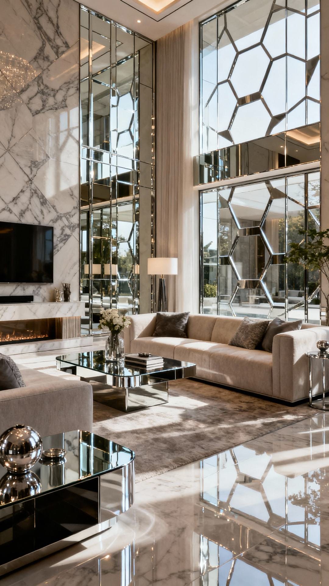 High-Gloss Contemporary with Mirrored Accents