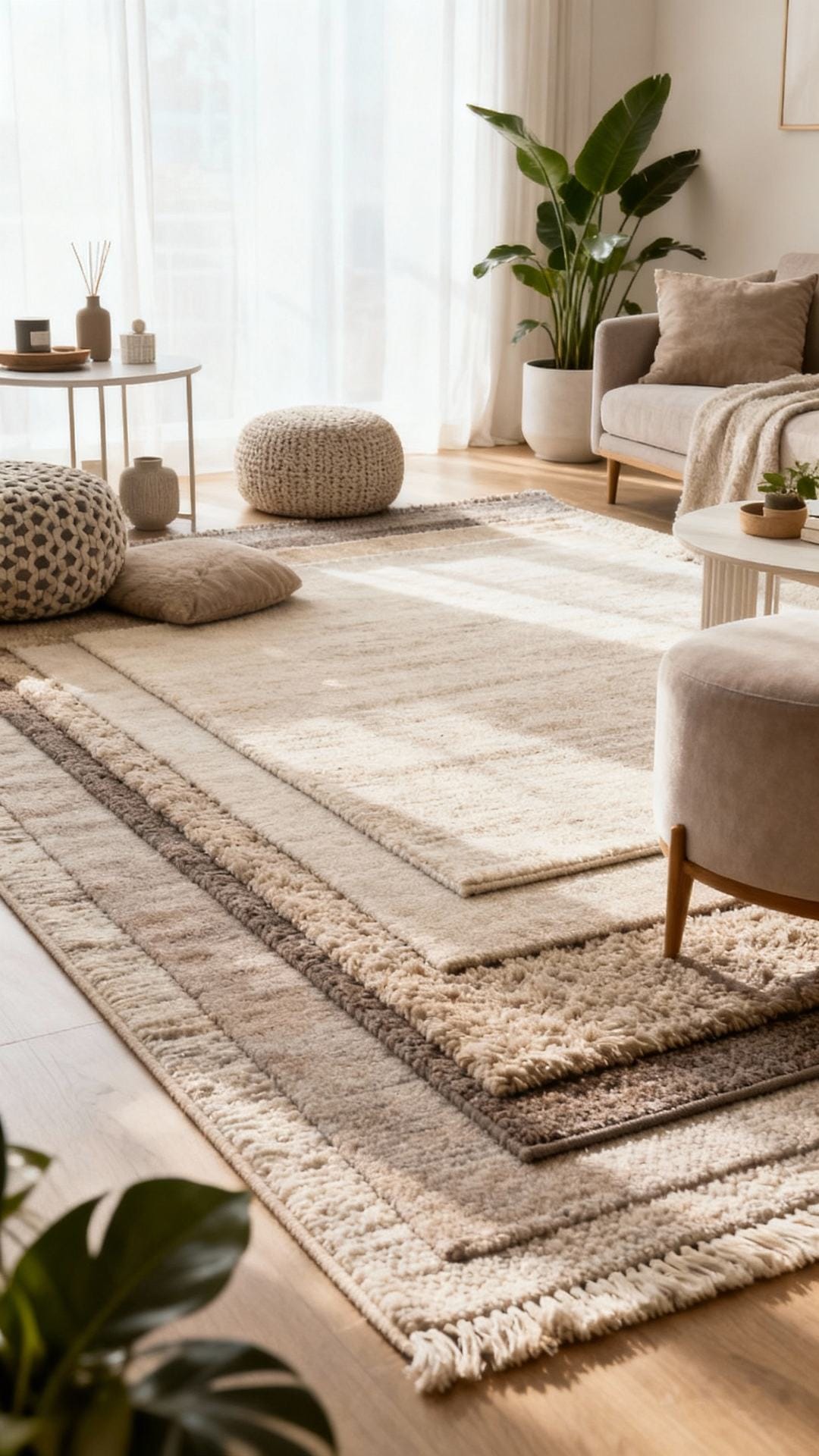 High-Texture Neutrals with Layered Rugs