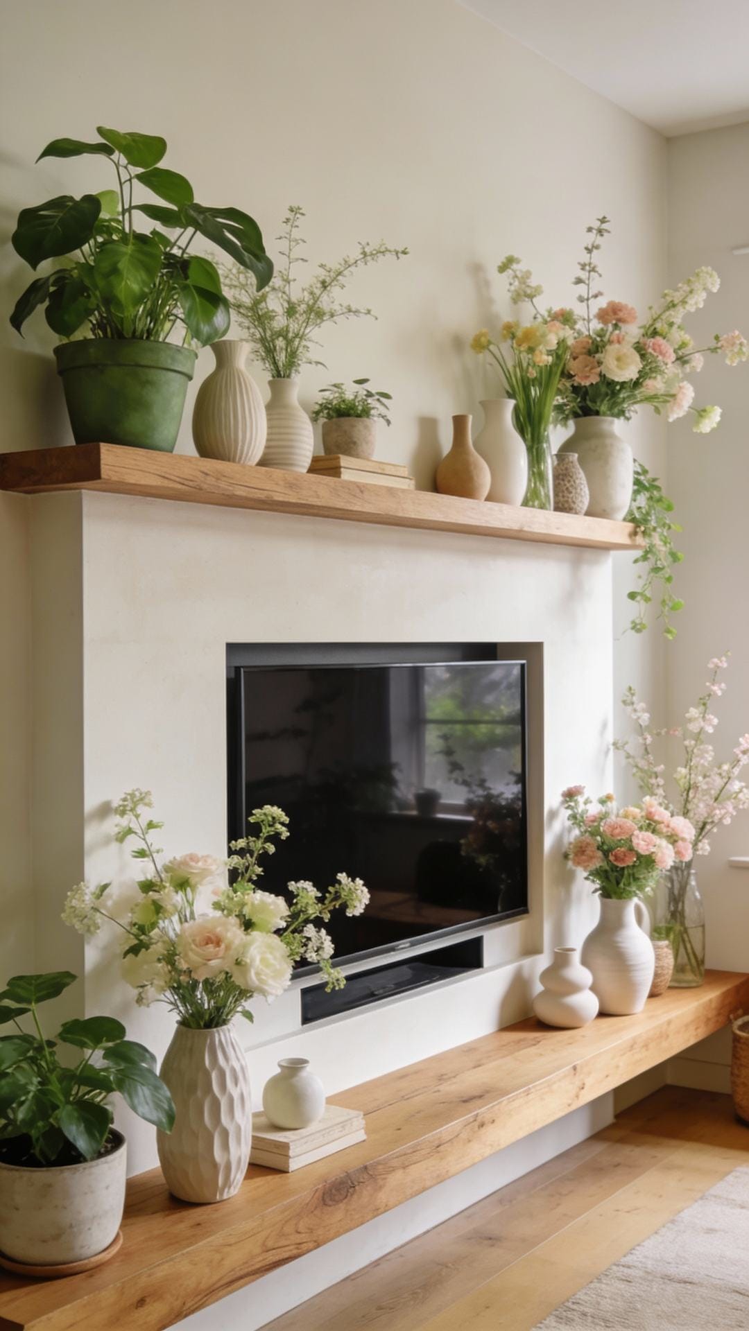 Japandi Calm Mantel With Natural Wood