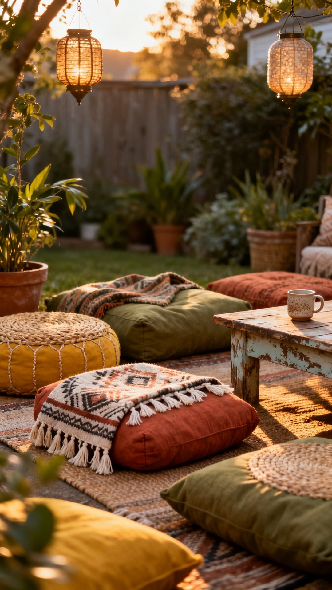 Layer Floor Cushions and Poufs for a Boho Lounge