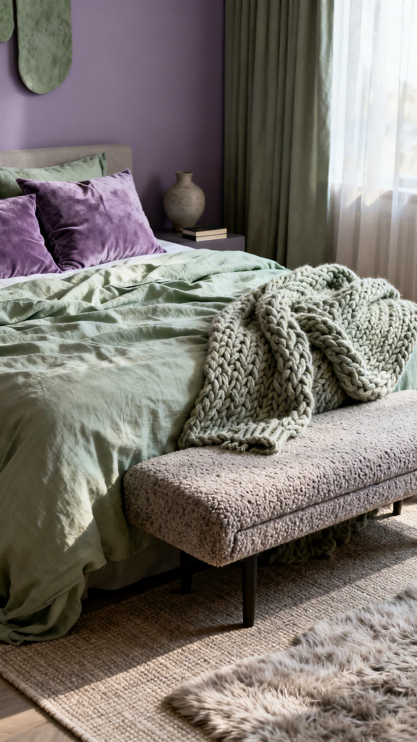 Soft Sage and Lavender Layered Textiles