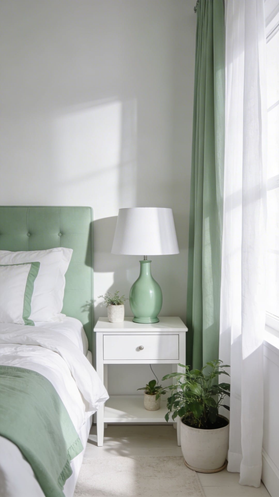 Layered Lighting: White Shades, Sage Bases