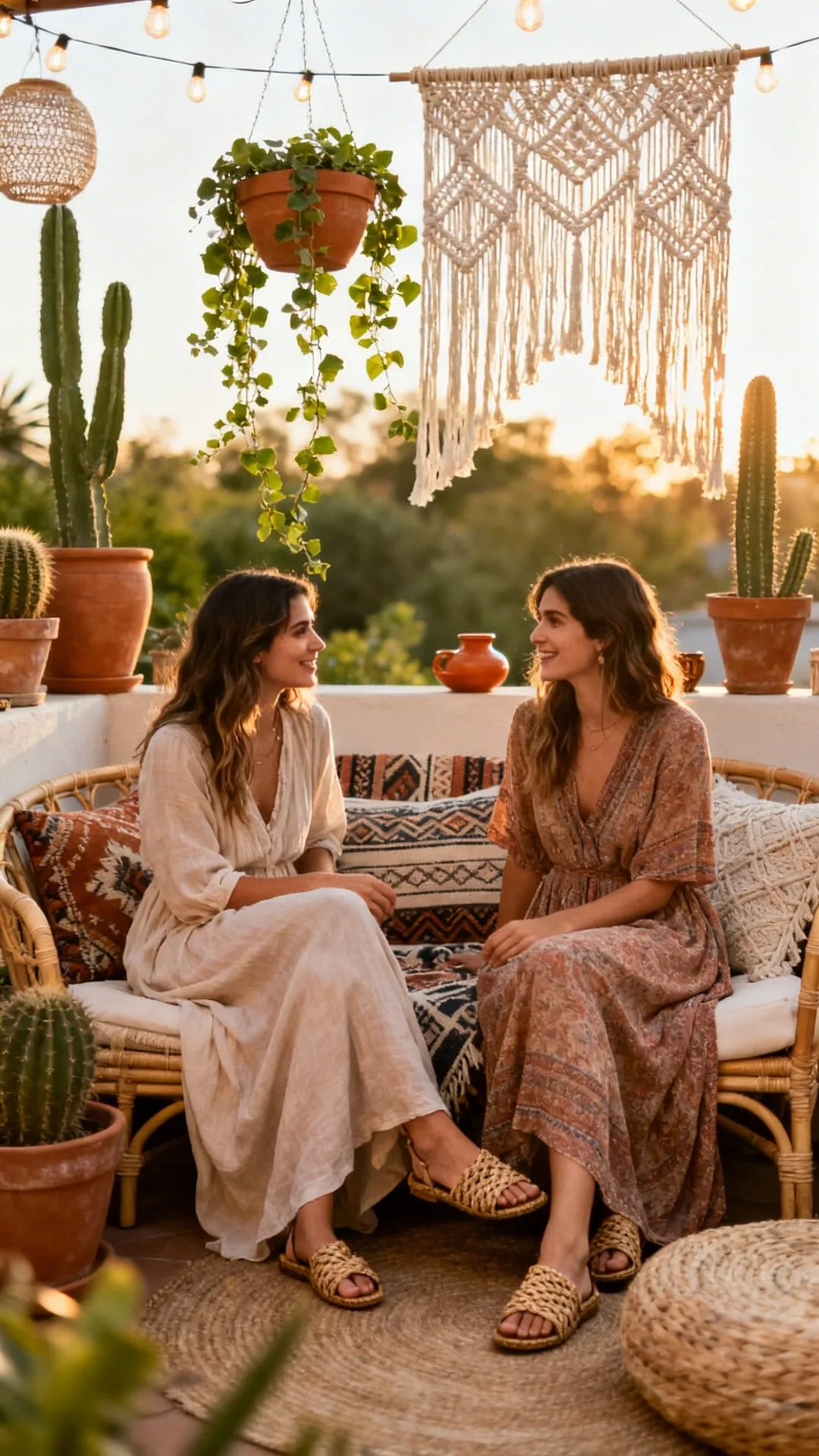 boho patio color palette with terracotta sage and ochre tones