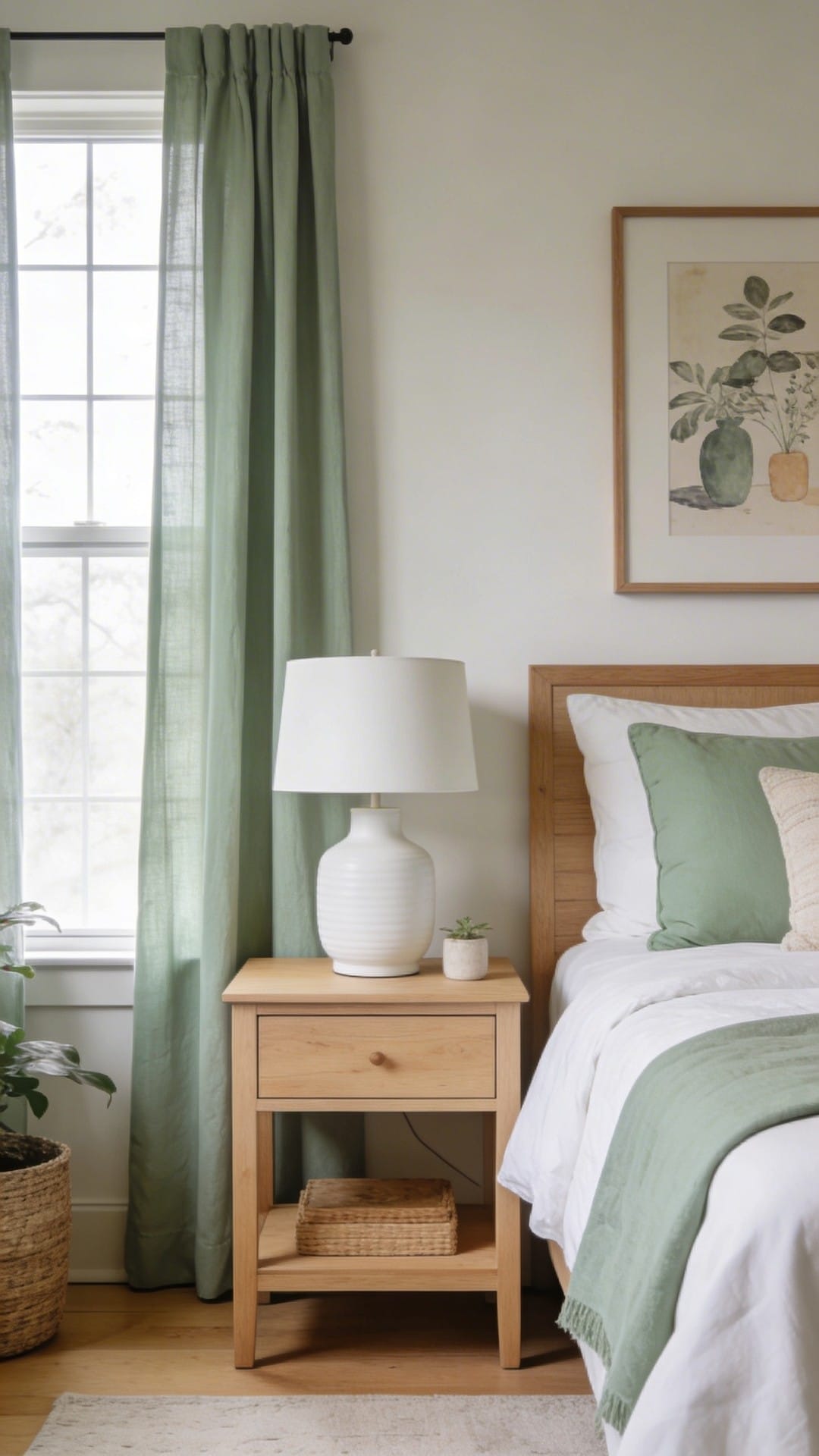 Light Wood Nightstands With White Lamps